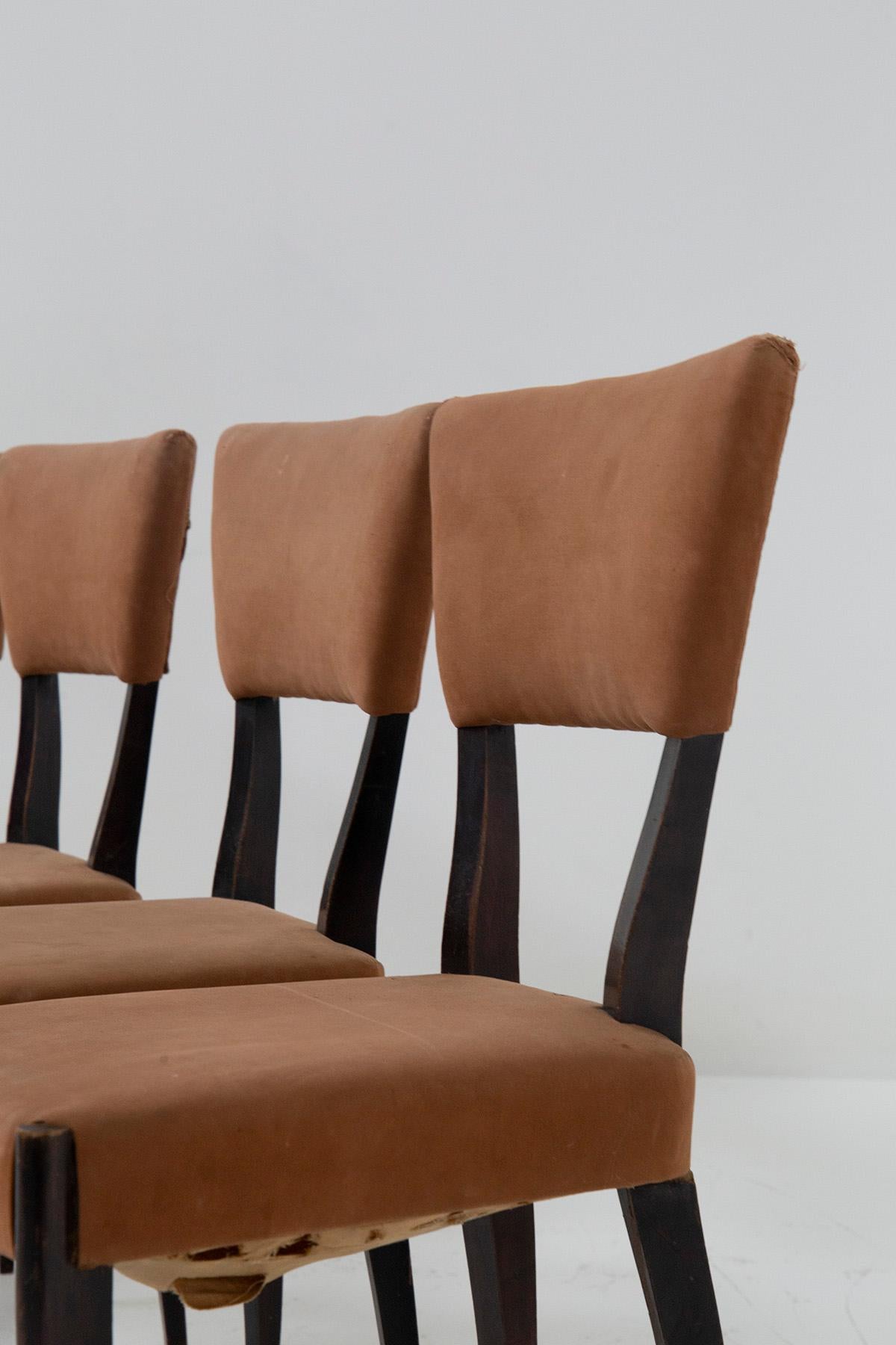 Mid-Century Modern Set of five vintage Italian chairs in original orange velvet fabric For Sale
