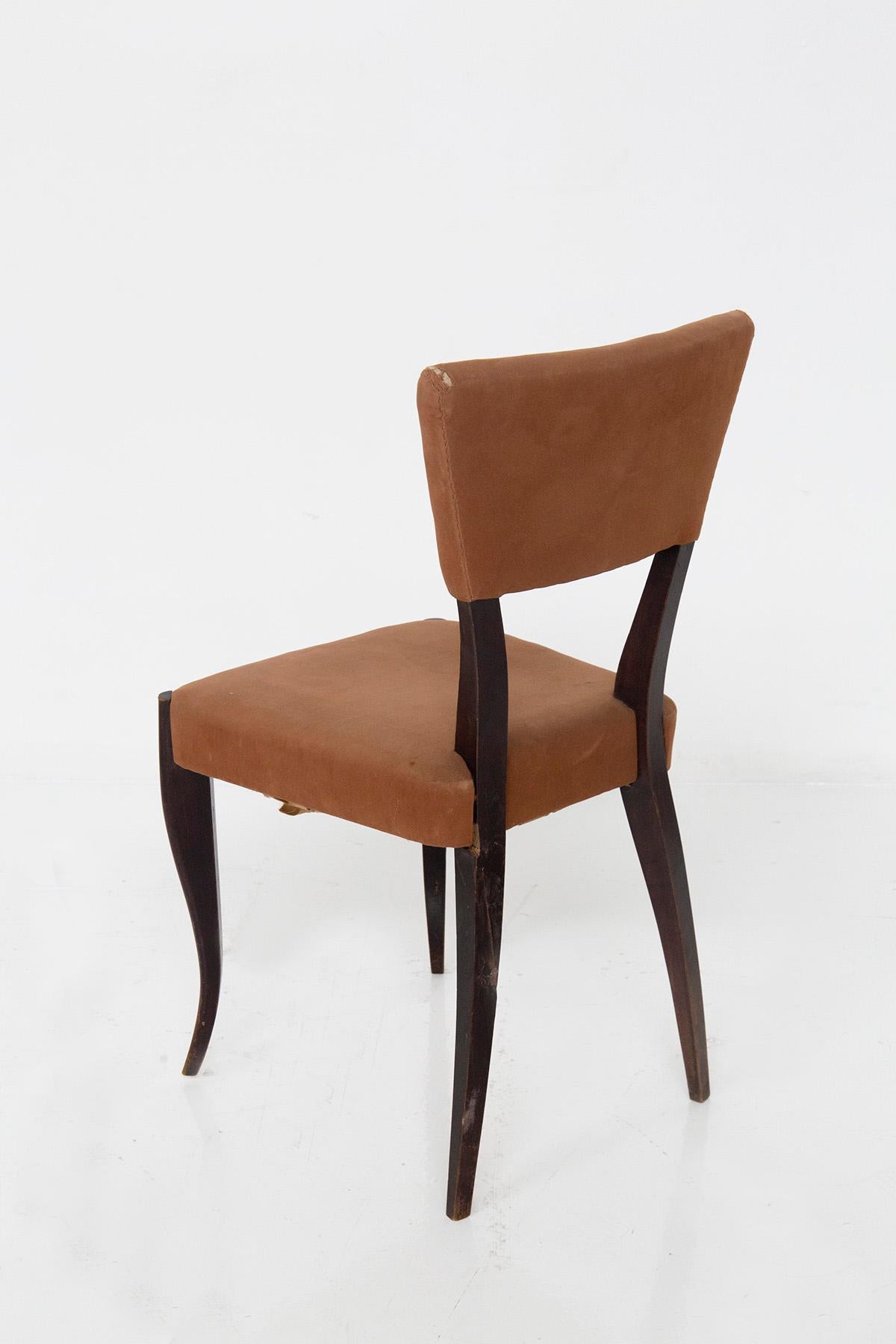 Mid-20th Century Set of five vintage Italian chairs in original orange velvet fabric For Sale