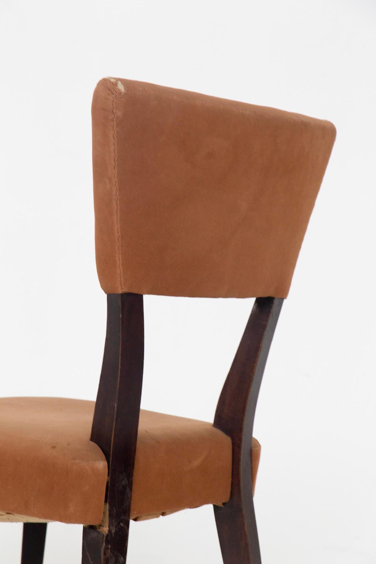 Velvet Set of five vintage Italian chairs in original orange velvet fabric For Sale