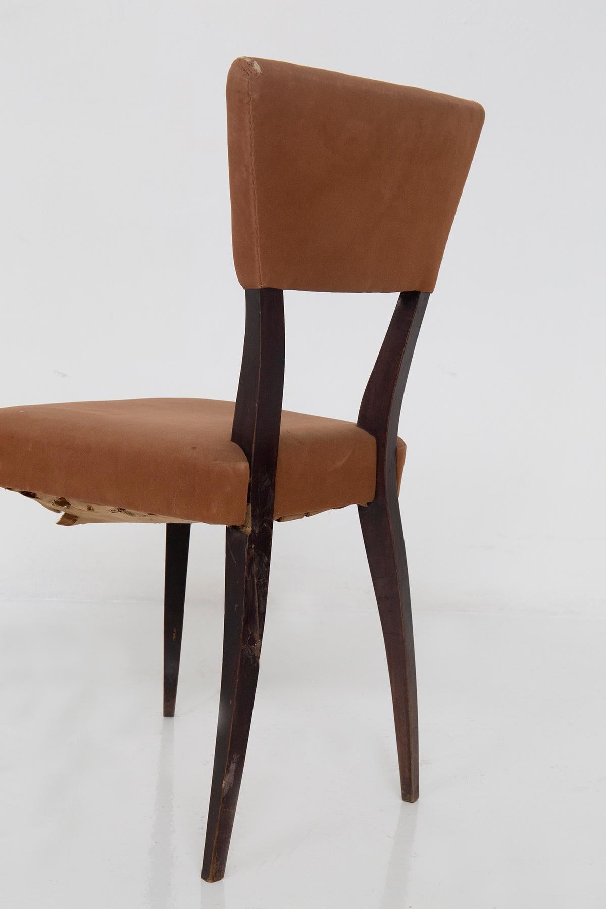Set of five vintage Italian chairs in original orange velvet fabric For Sale 3