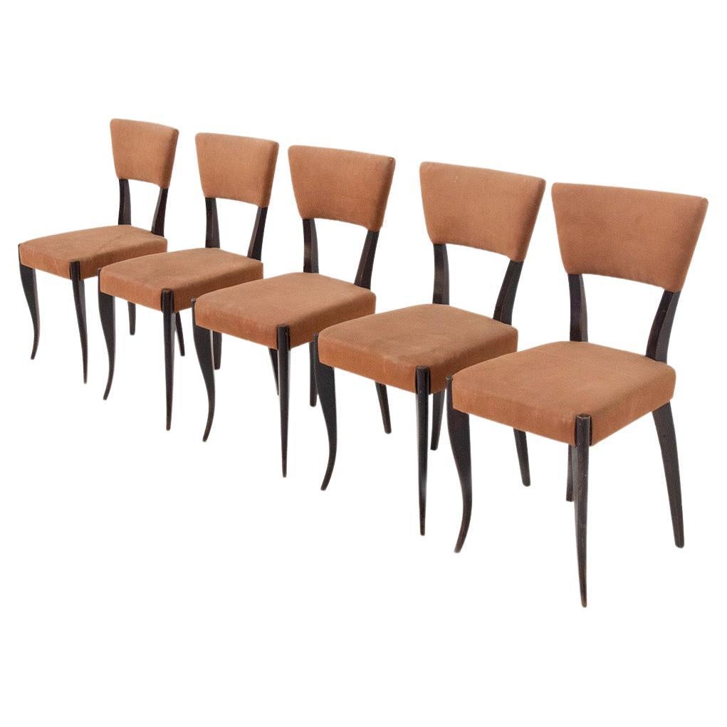 Set di cinque sedie italiane vintage in tessuto originale di velluto arancione