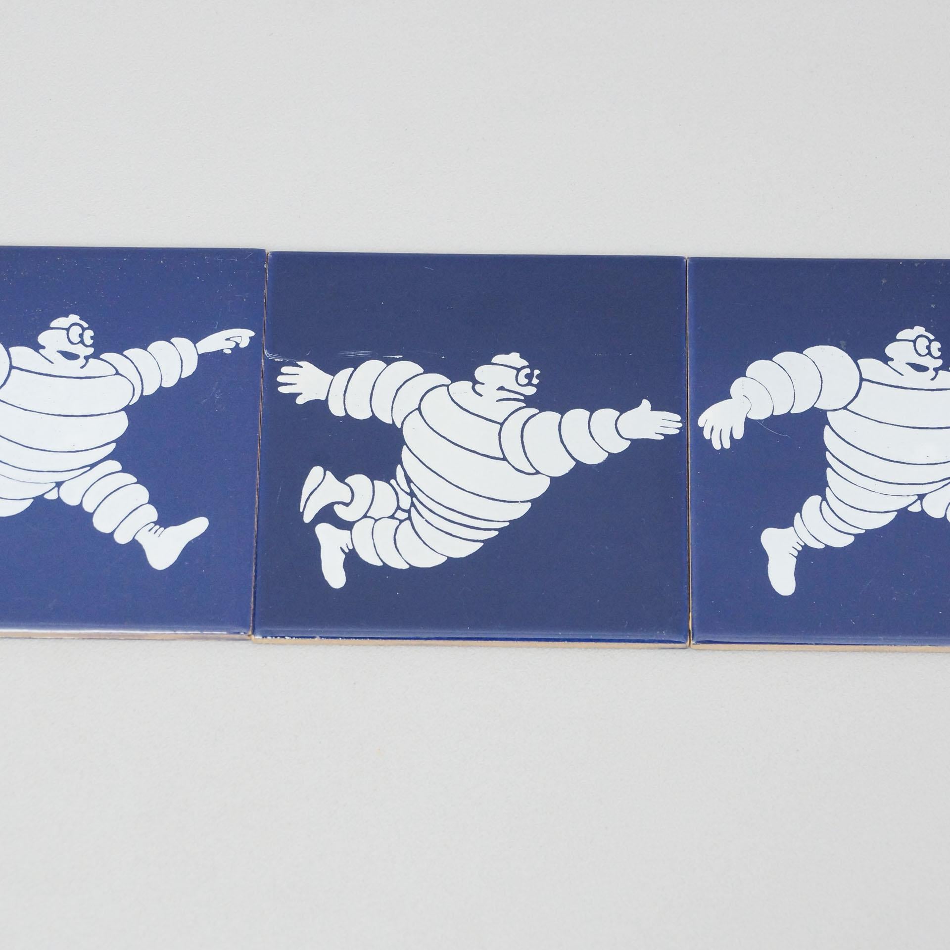 Ceramic Set of Five Vintage Michelin Man Tiles, circa 1960