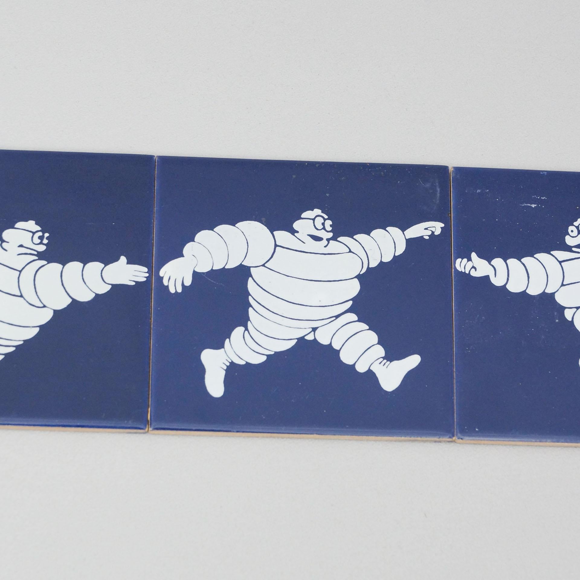 Set of Five Vintage Michelin Man Tiles, circa 1960 1
