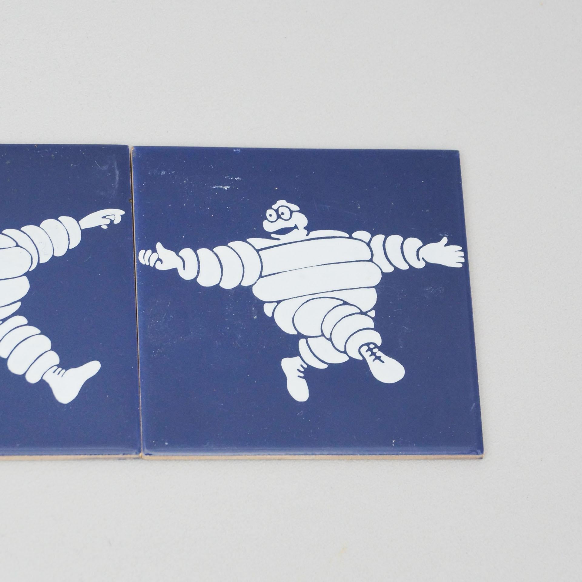 Set of Five Vintage Michelin Man Tiles, circa 1960 2