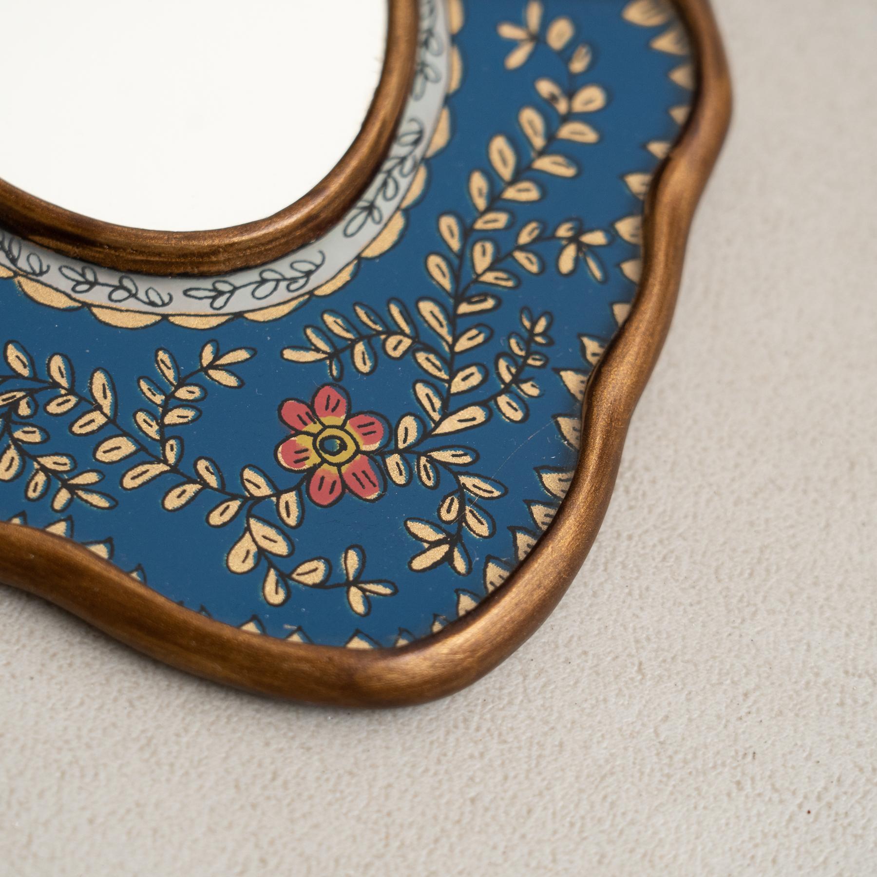 Set of Five Vintage Peruvian Mid-Century Hand-Painted Wooden Wall Mirrors For Sale 6