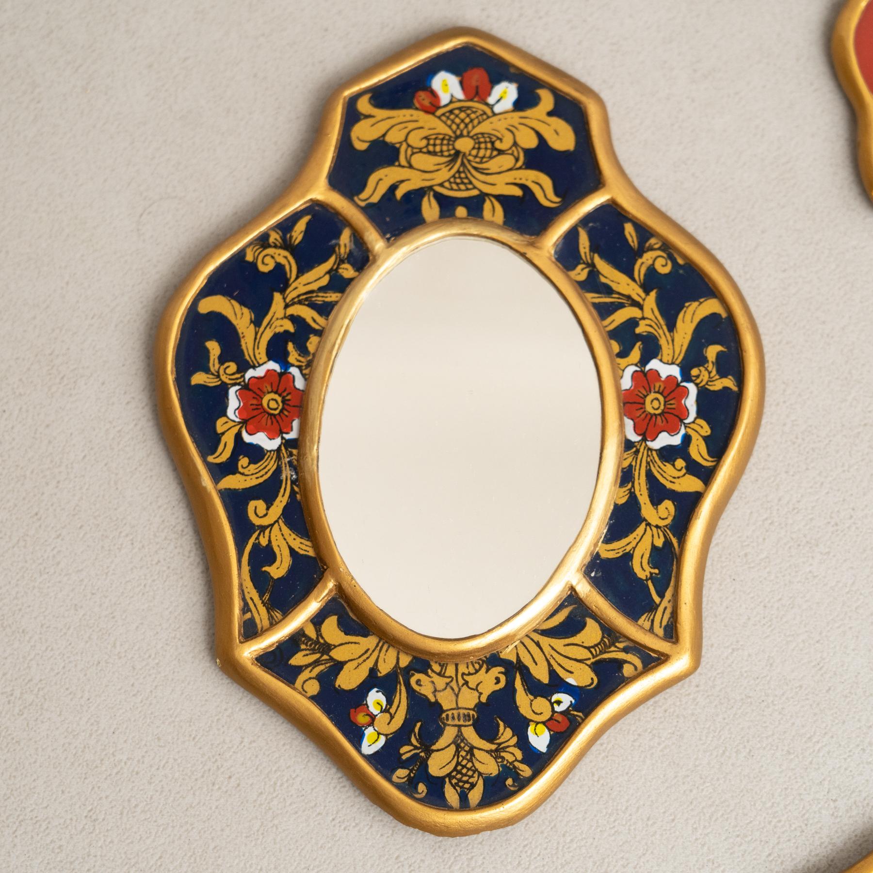 Set of Five Vintage Peruvian Mid-Century Hand-Painted Wooden Wall Mirrors For Sale 3