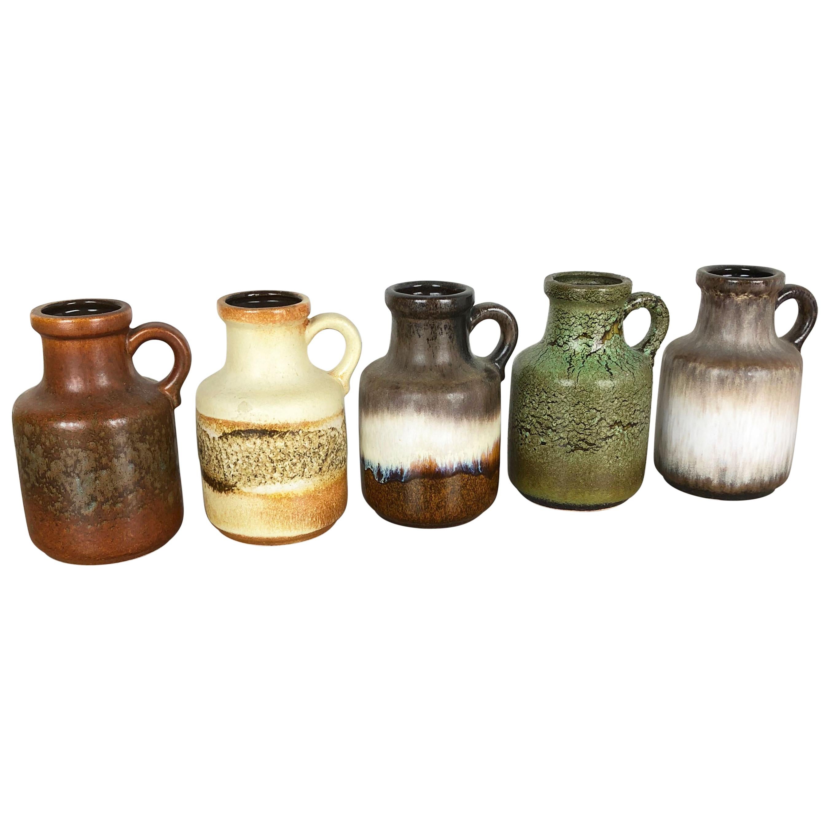 Set of Five Vintage Pottery Fat Lava "414-16" Vases Made by Scheurich, Germany For Sale