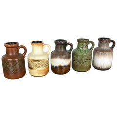 Set of Five Vintage Pottery Fat Lava "414-16" Vases Made by Scheurich, Germany