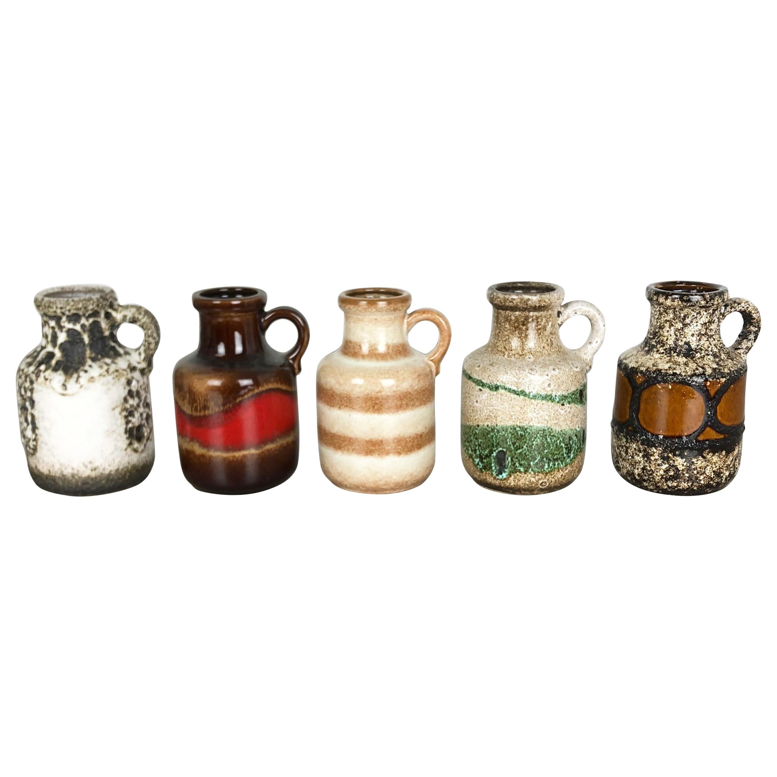 Set of Five Vintage Pottery Fat Lava "414-16" Vases Made by Scheurich, Germany For Sale