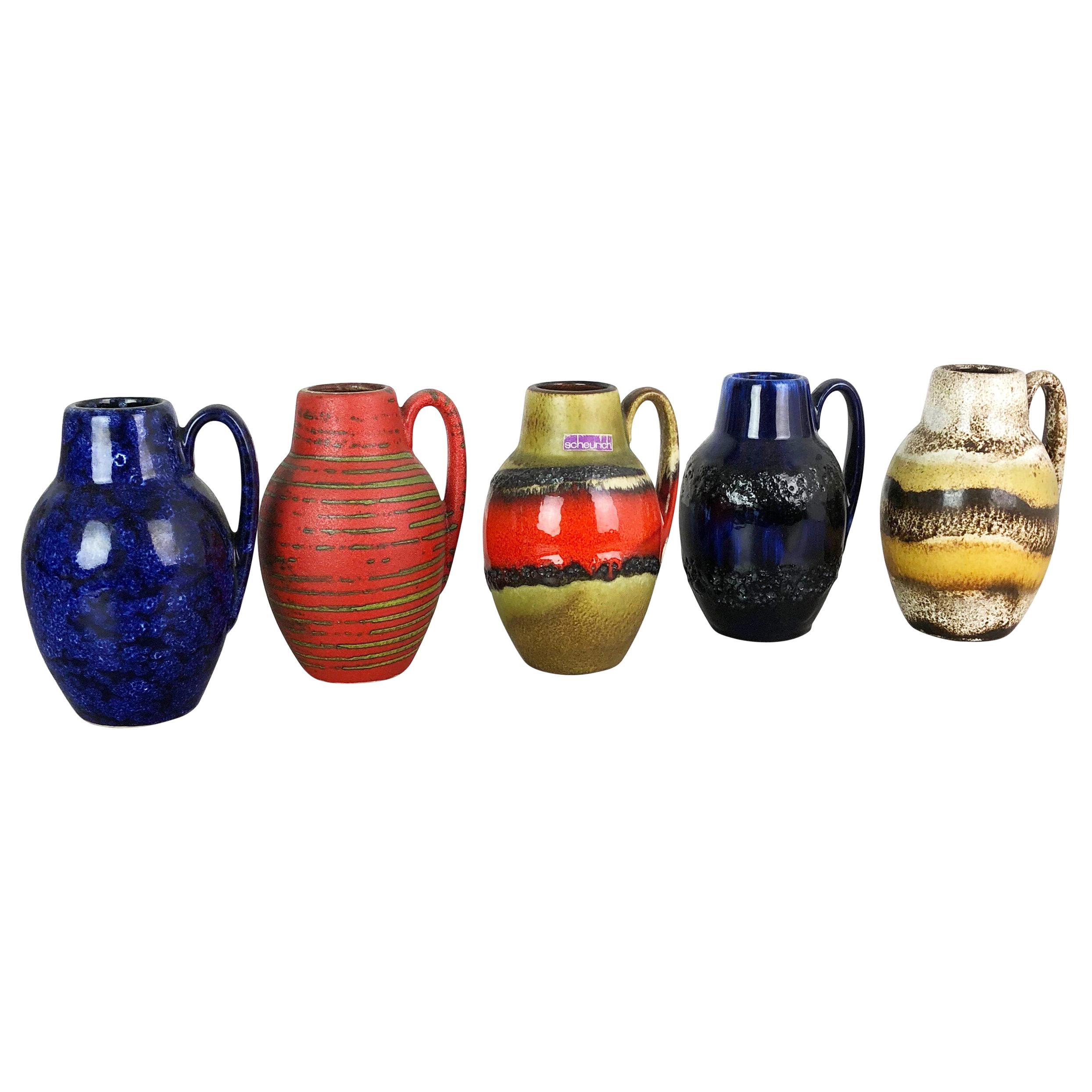 Set of Five Vintage Pottery Fat Lava "414-16" Vases Made by Scheurich, Germany For Sale