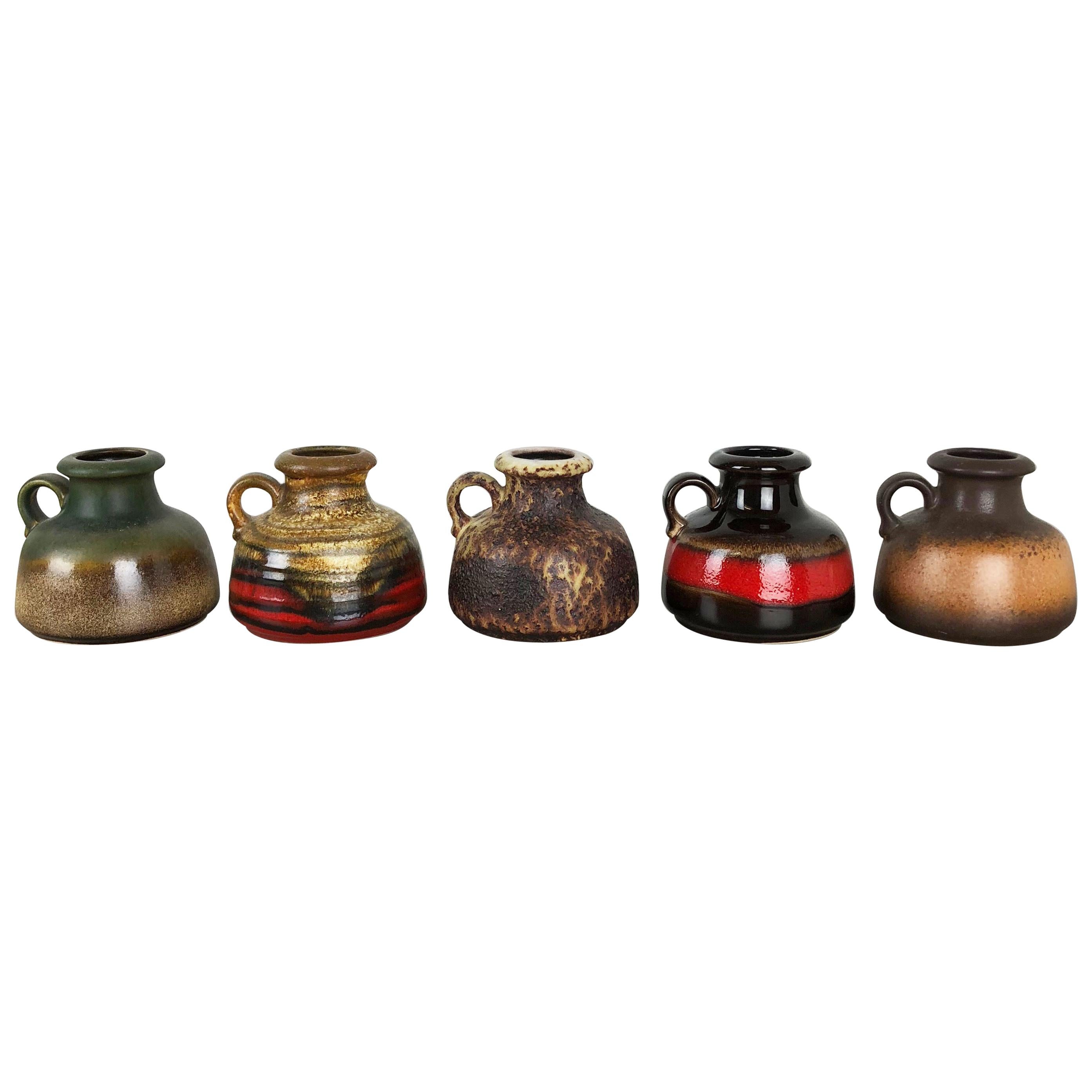 Set of Five Vintage Pottery Fat Lava "493-10" Vases Made by Scheurich, Germany For Sale