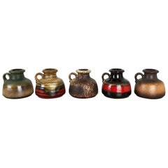 Ensemble de cinq vases Vintage Pottery Fat Lava "493-10" fabriqués par Scheurich, Allemagne
