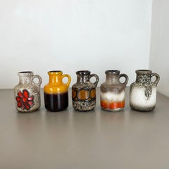 Set of Five Vintage Pottery Fat Lava "multicolor" Vases by Scheurich, Germany