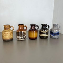 Set of Five Vintage Pottery Fat Lava "Multicolor" Vases by Scheurich, Germany