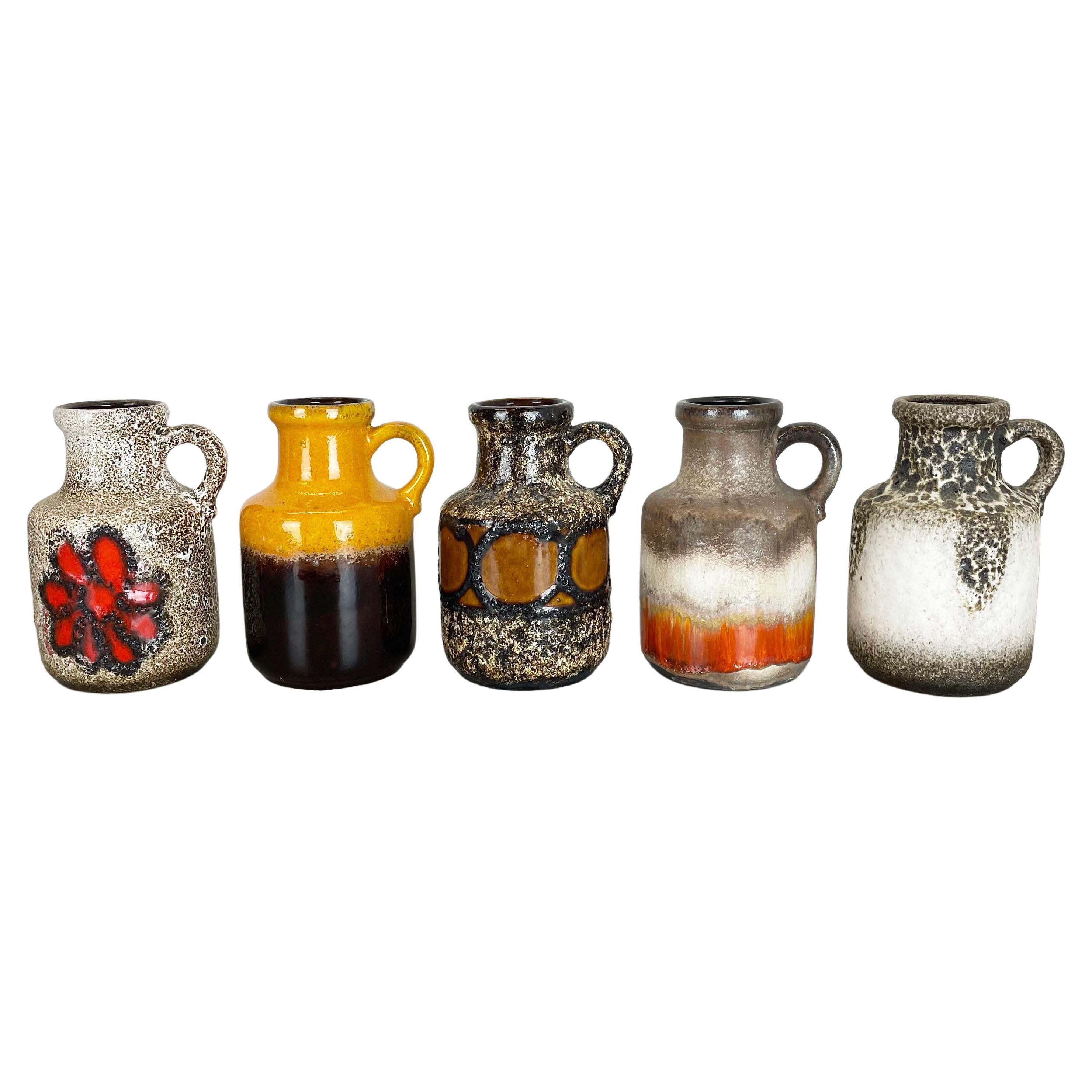 Ensemble de cinq vases en poterie vintage « multicolore » en lave grasse de Scheurich, Allemagne