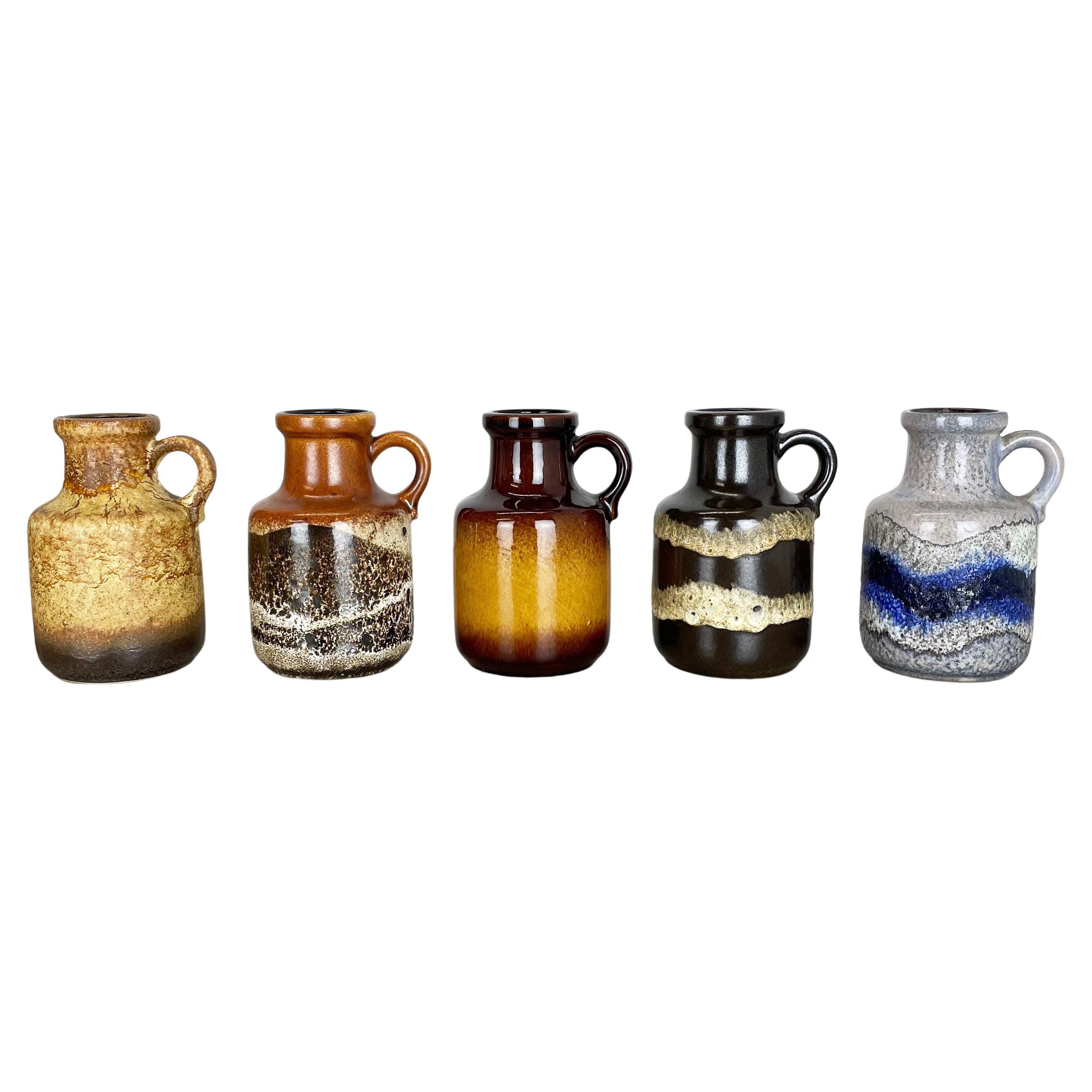 Ensemble de cinq vases en poterie vintage « Multicolor » en lave grasse de Scheurich, Allemagne