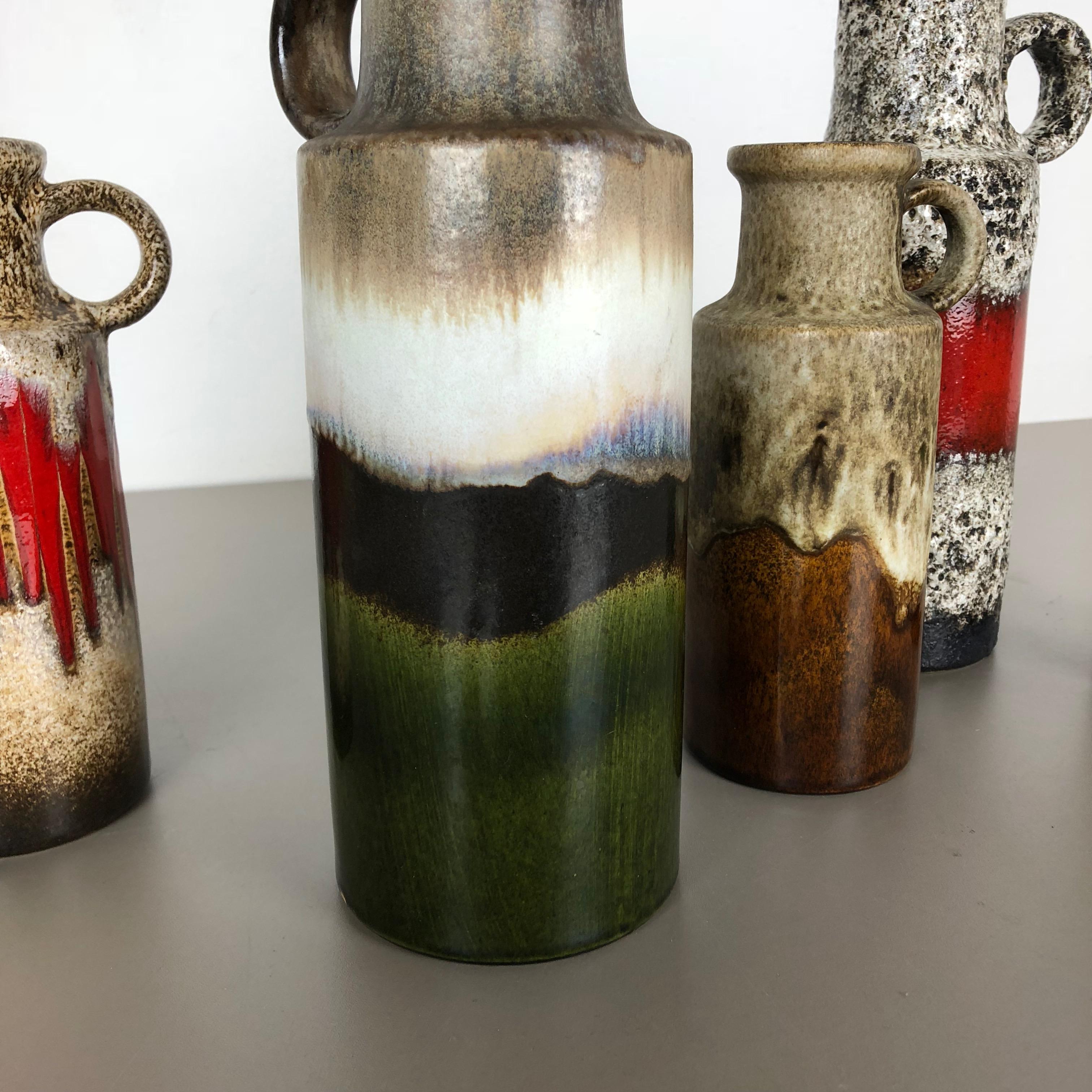 Set of Five Vintage Pottery Fat Lava Vases 