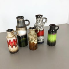 Set of Five Vintage Pottery Fat Lava Vases "401" Made by Scheurich Germany 1970s