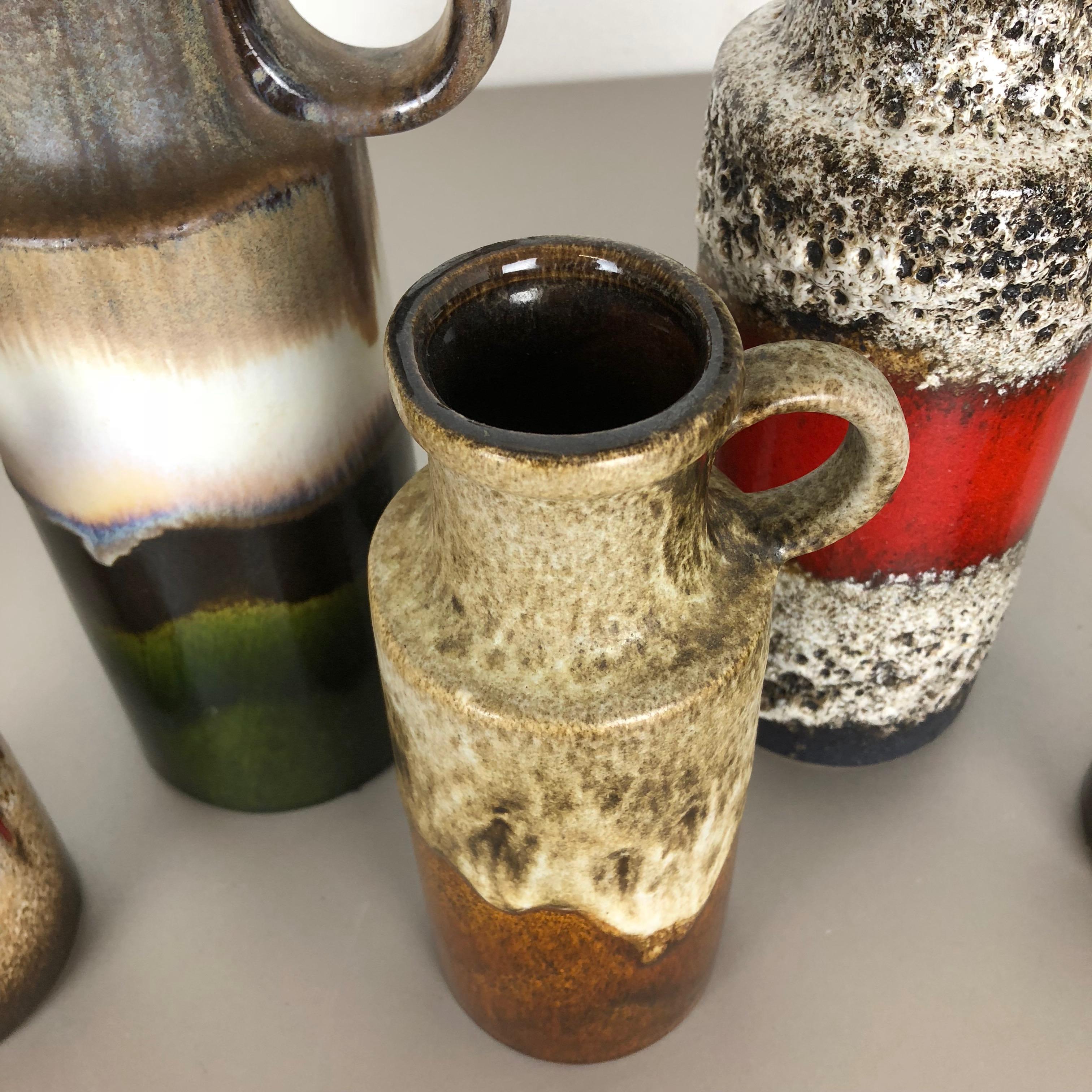 Ceramic Set of Five Vintage Pottery Fat Lava Vases 
