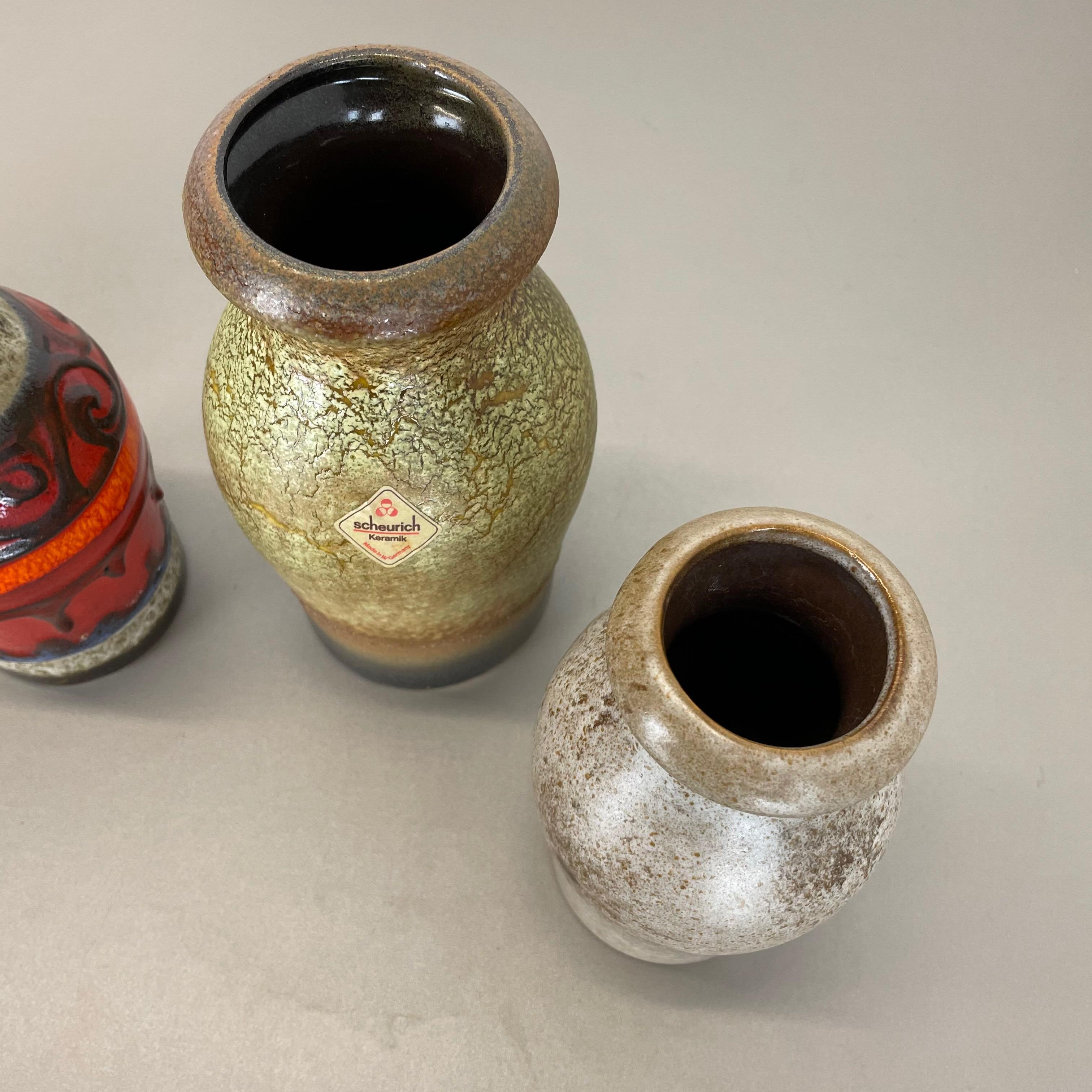 Set of Five Vintage Pottery Fat Lava Vases Made by Scheurich, Germany, 1970s For Sale 4