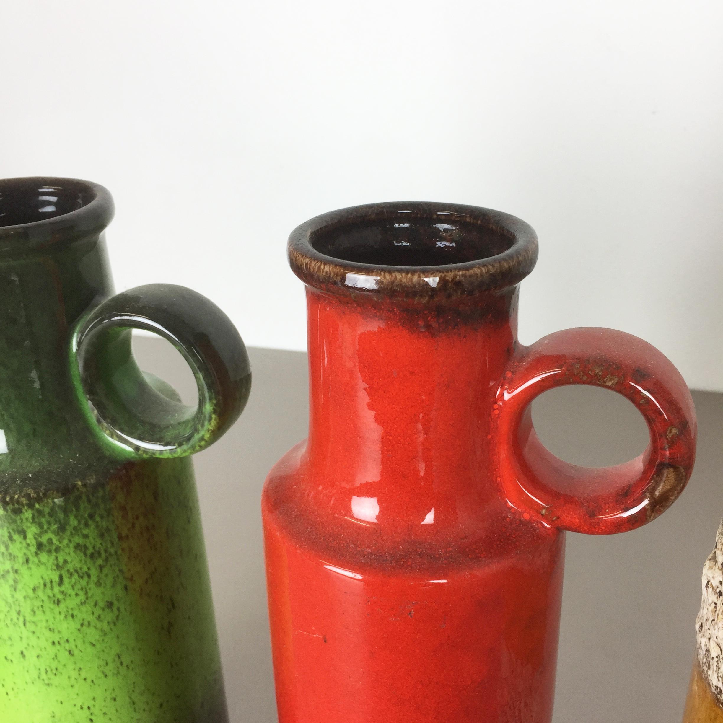 Set of Five Vintage Pottery Fat Lava Vases Made by Scheurich, Germany, 1970s 5