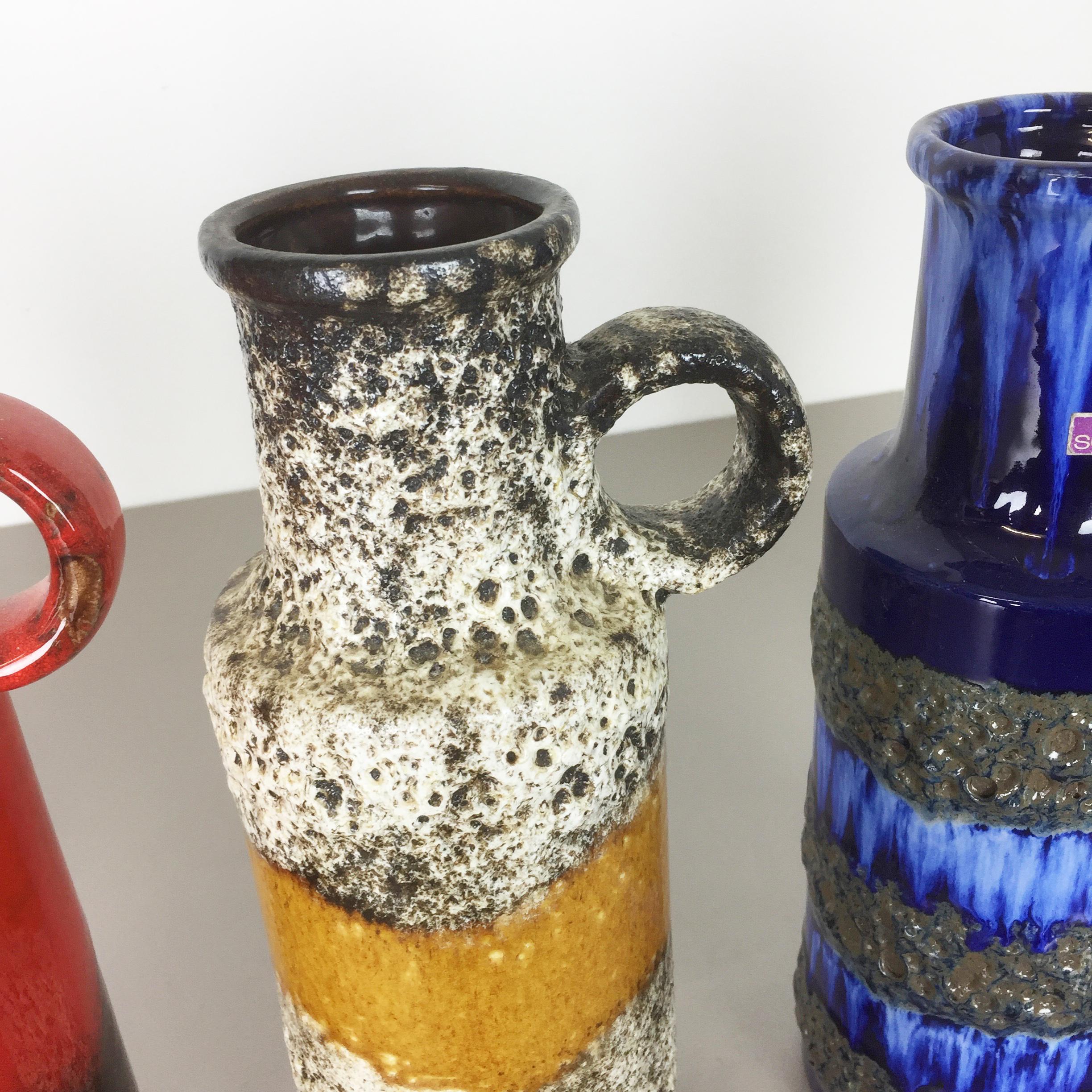 Set of Five Vintage Pottery Fat Lava Vases Made by Scheurich, Germany, 1970s 6
