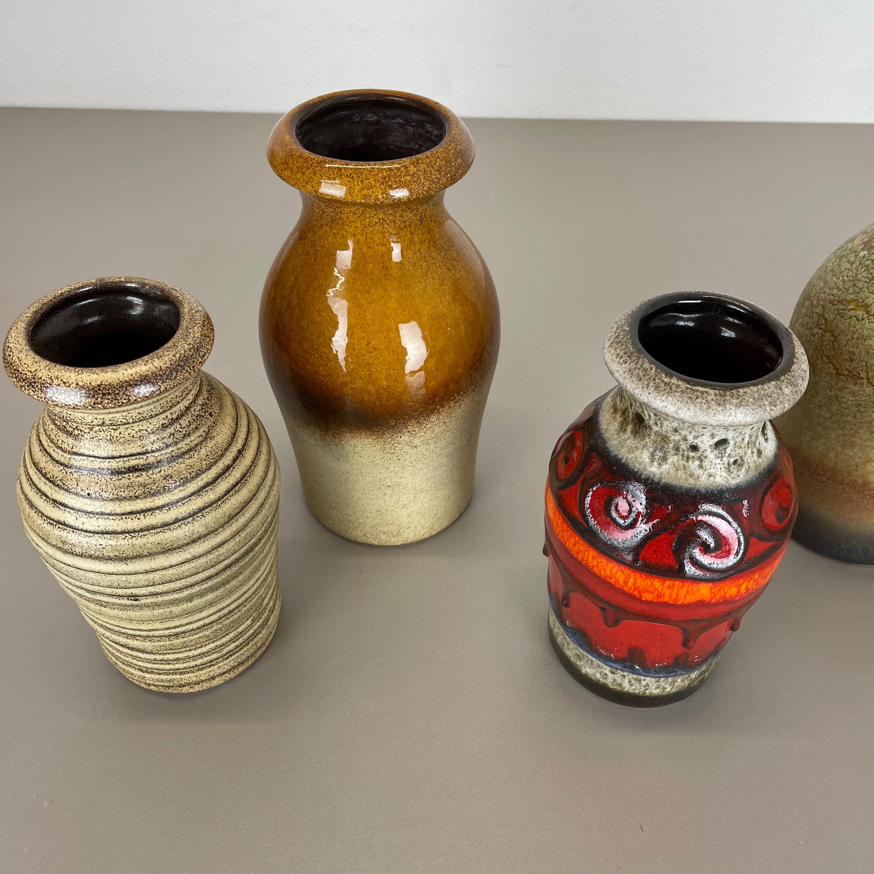 Set of Five Vintage Pottery Fat Lava Vases Made by Scheurich, Germany, 1970s For Sale 6