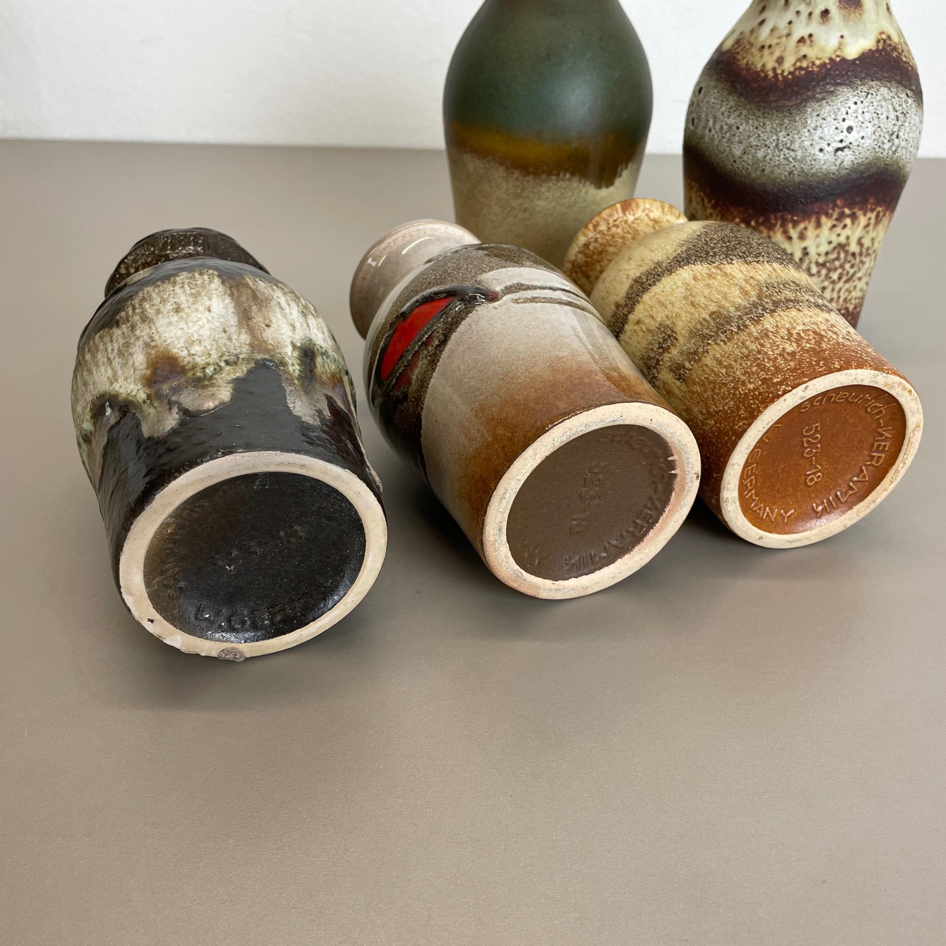 Set of Five Vintage Pottery Fat Lava Vases Made by Scheurich, Germany, 1970s For Sale 5