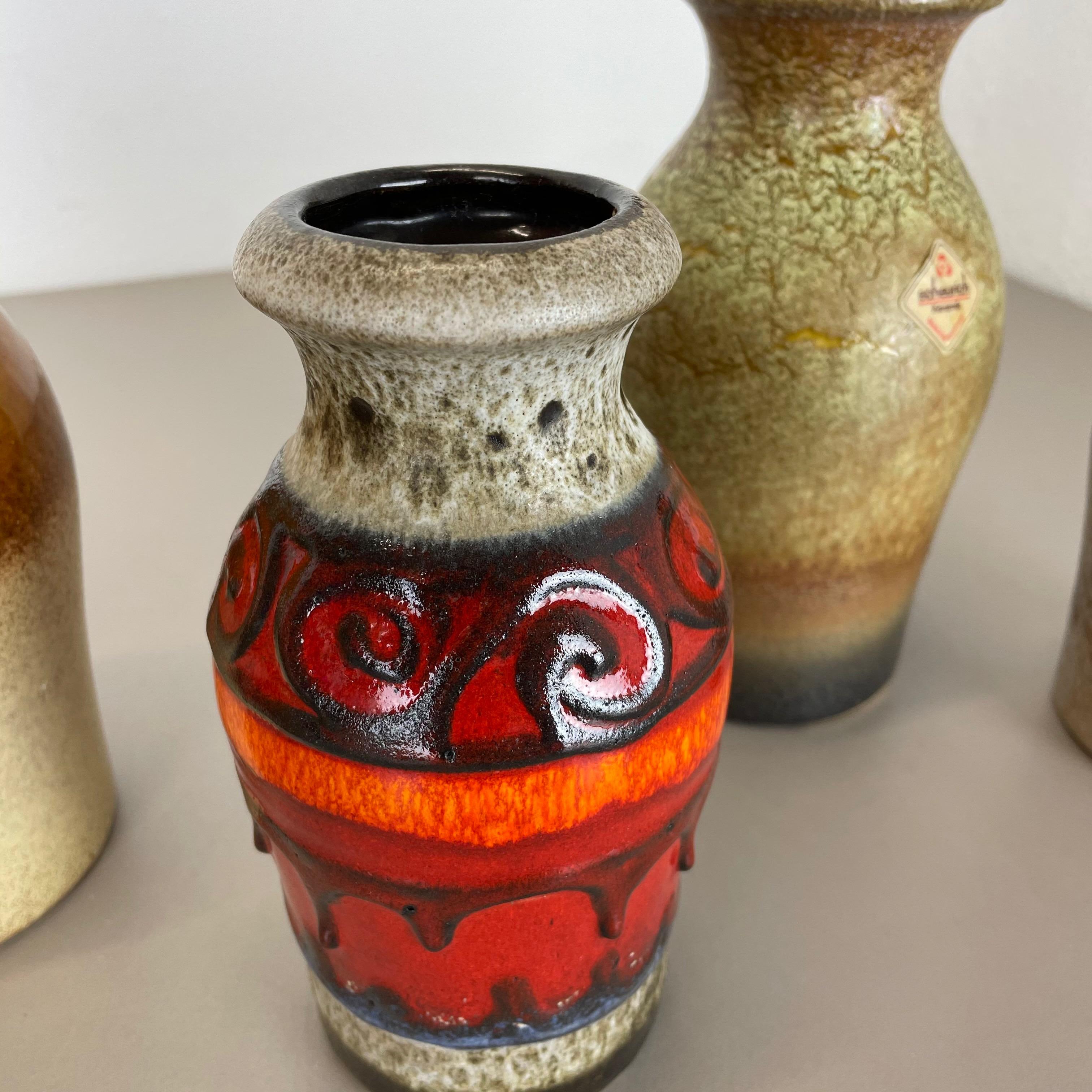 Set of Five Vintage Pottery Fat Lava Vases Made by Scheurich, Germany, 1970s For Sale 8