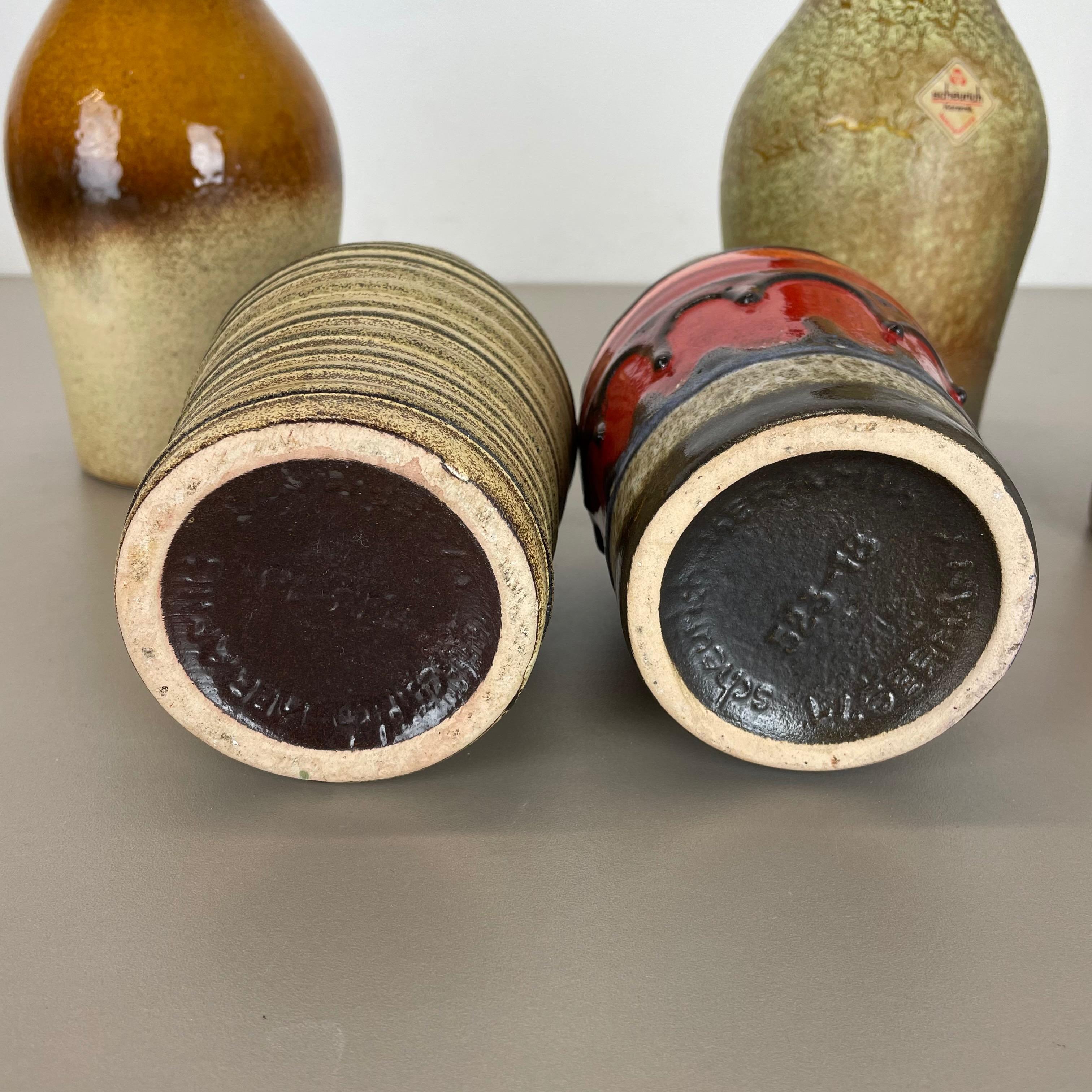 Set of Five Vintage Pottery Fat Lava Vases Made by Scheurich, Germany, 1970s For Sale 9