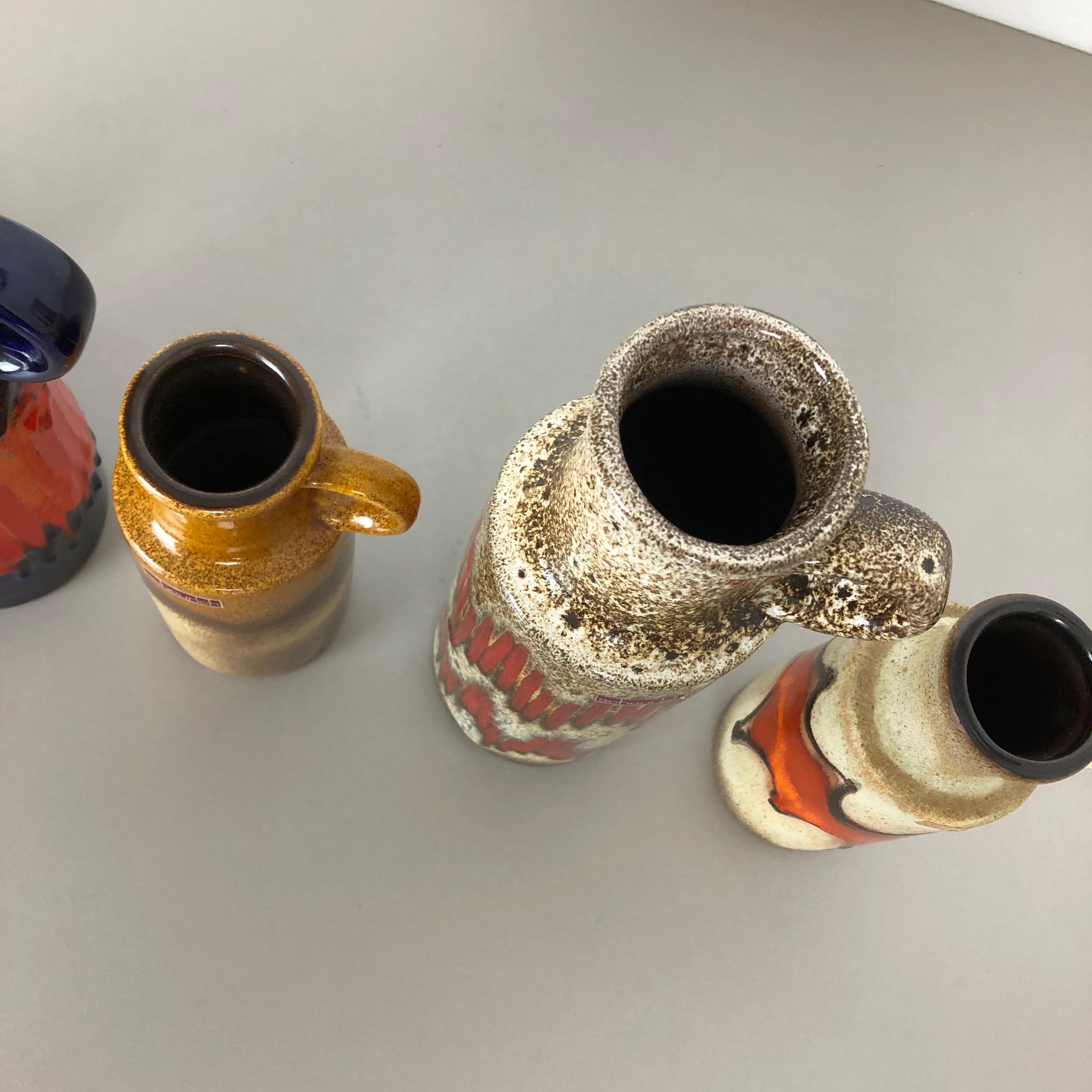 Set of Five Vintage Pottery Fat Lava Vases Made by Scheurich, Germany, 1970s 10