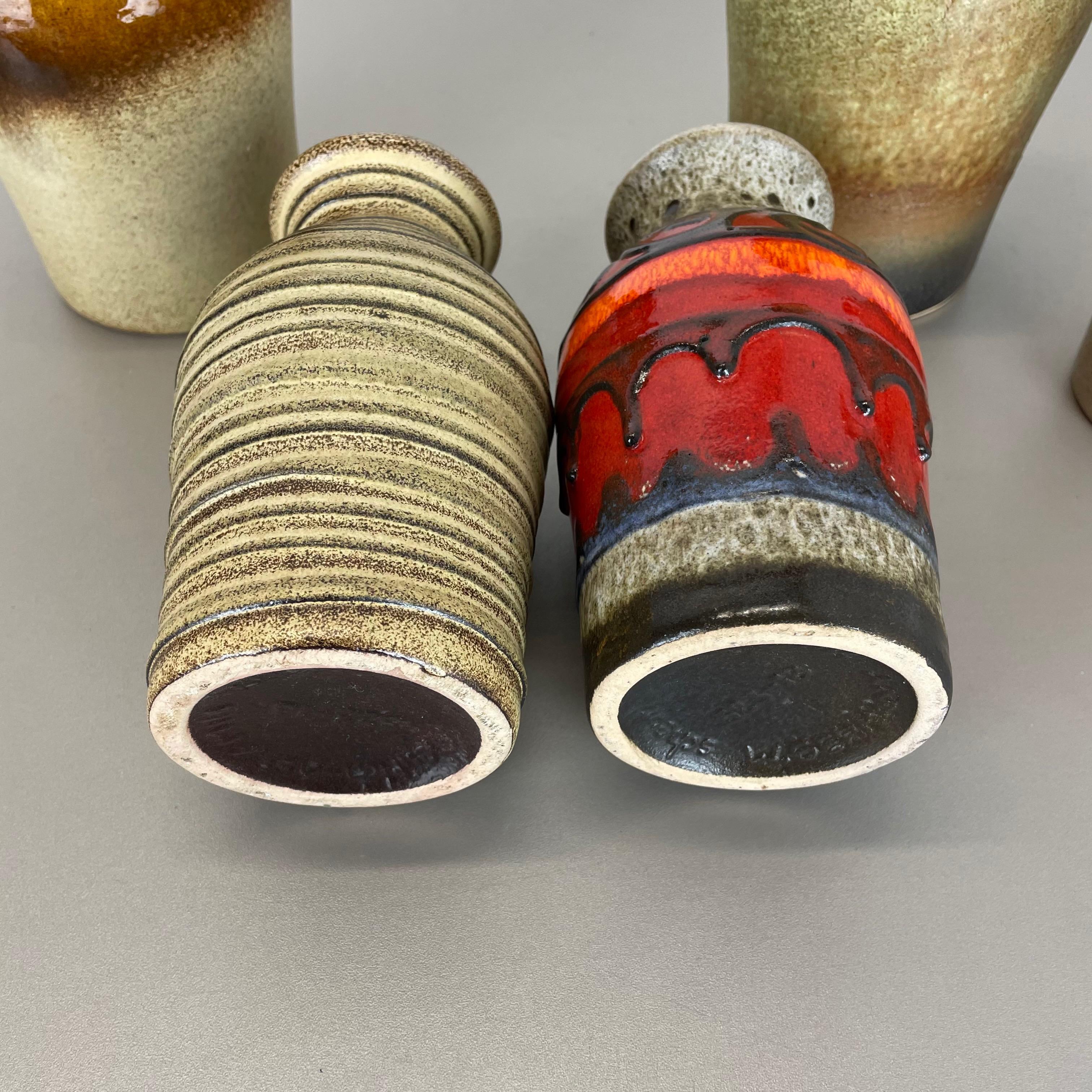 Set von fünf flachen Lava-Vasen aus Keramik, hergestellt von Scheurich, Deutschland, 1970er Jahre im Angebot 11