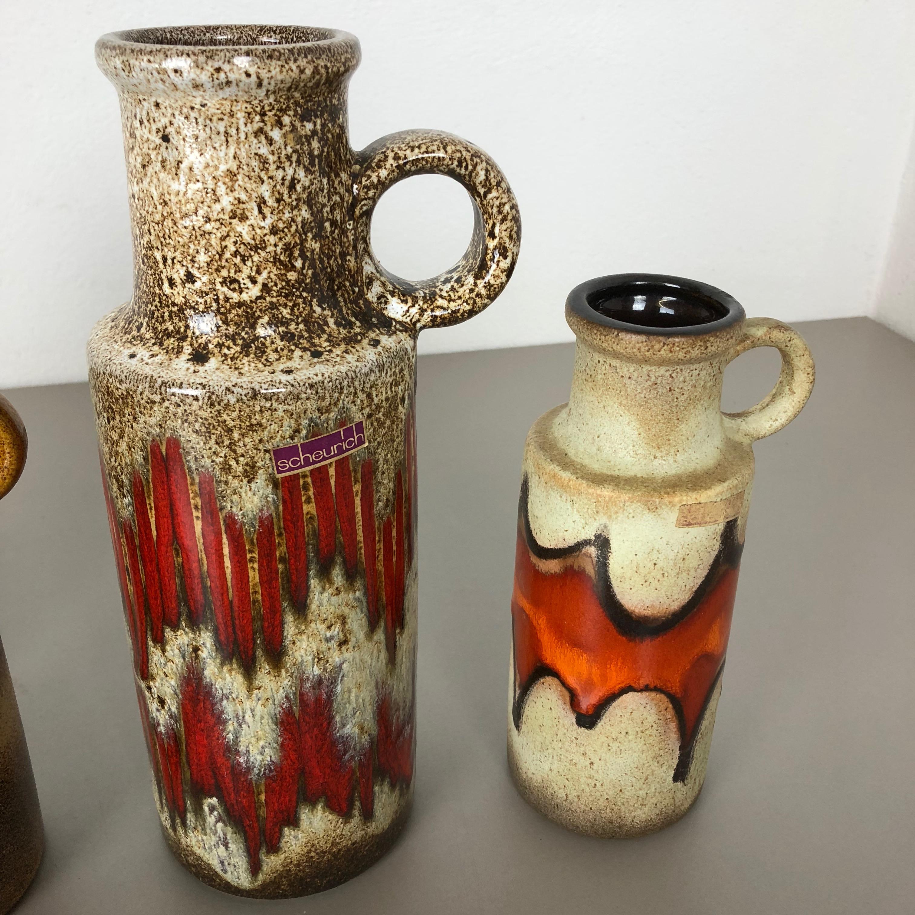 Set of Five Vintage Pottery Fat Lava Vases Made by Scheurich, Germany, 1970s 12