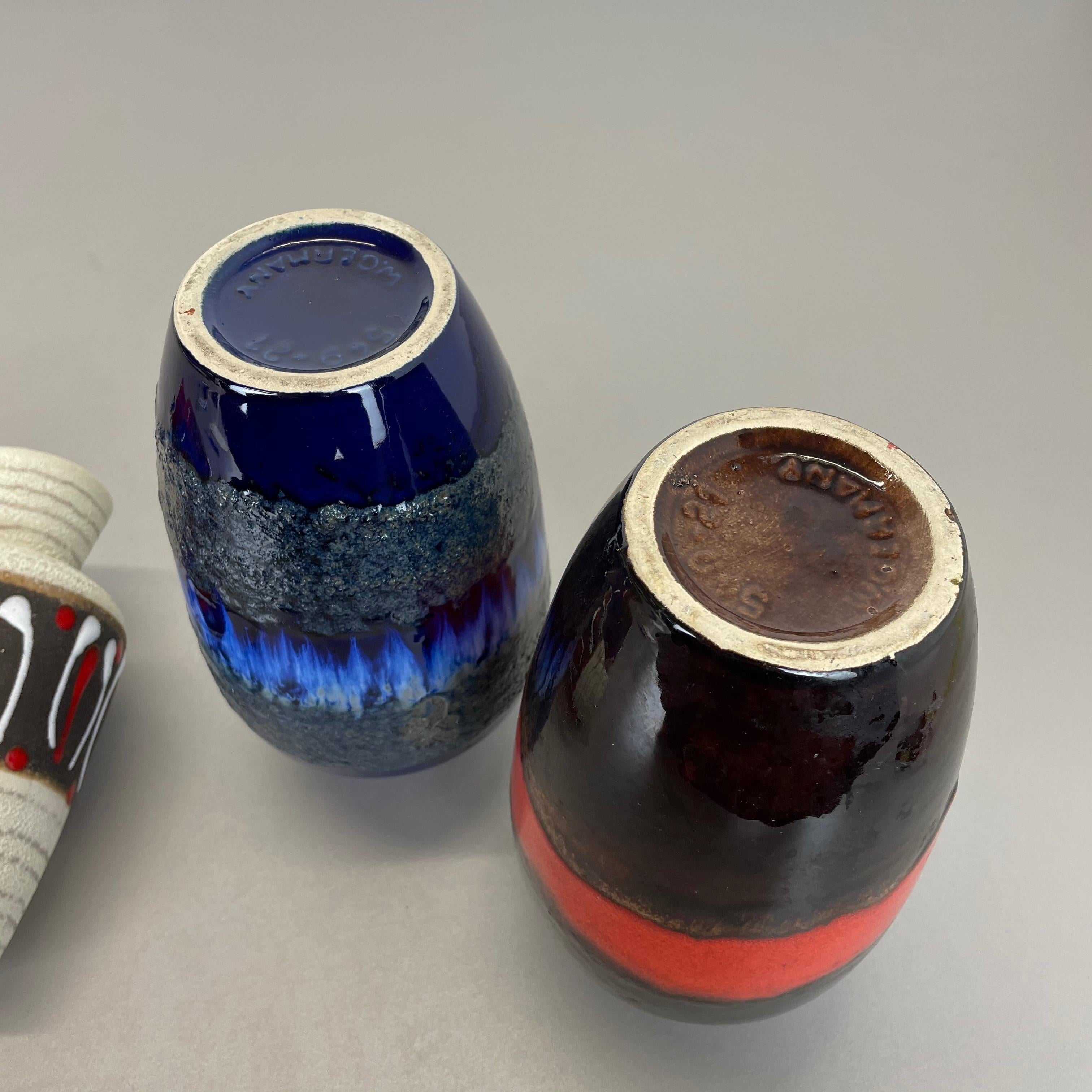 Set of Five Vintage Pottery Fat Lava Vases Made by Scheurich, Germany, 1970s For Sale 12