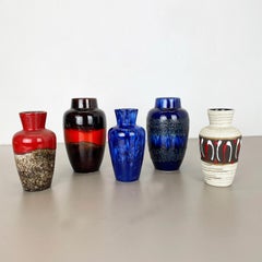 Set of Five Vintage Pottery Fat Lava Vases Made by Scheurich, Germany, 1970s
