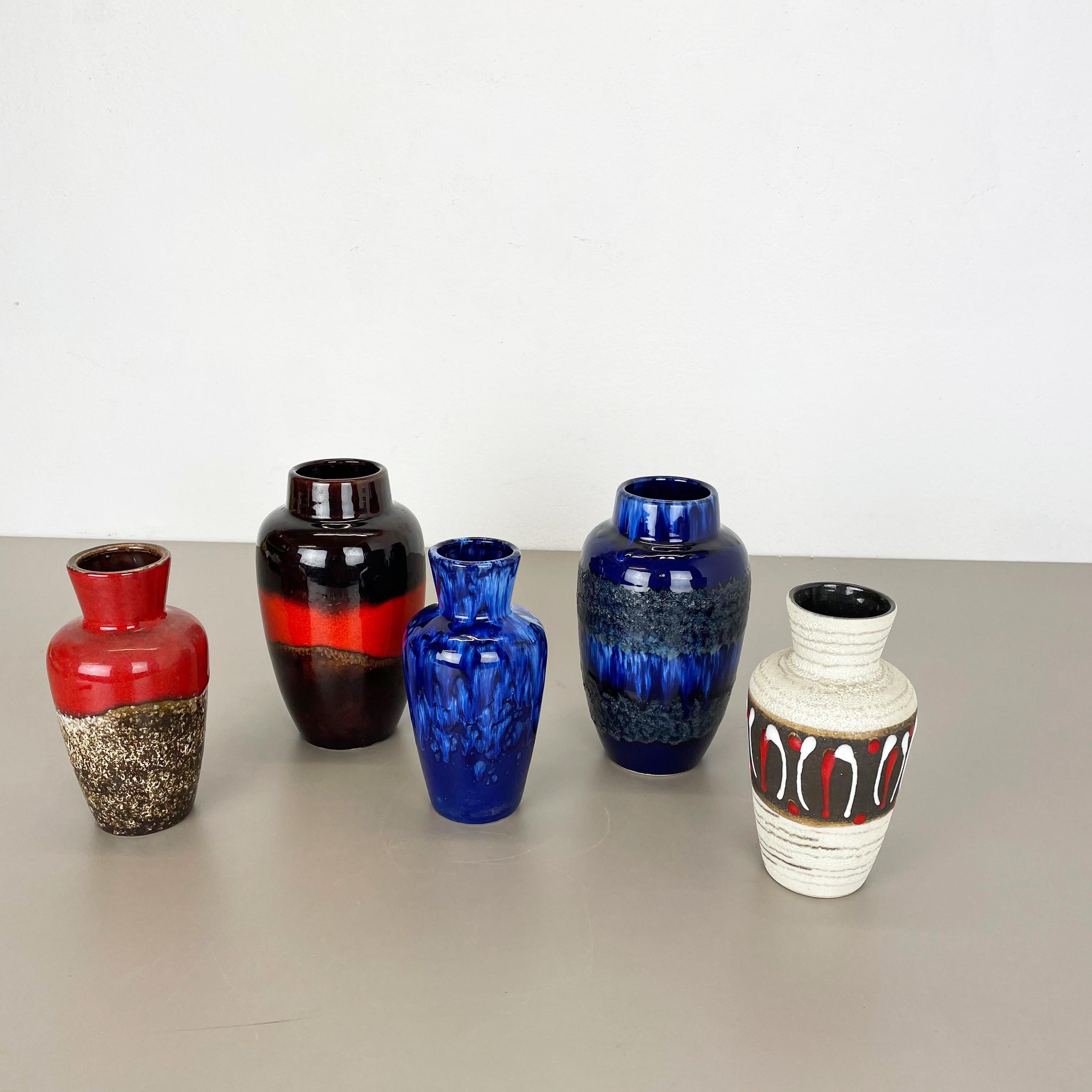 Mid-Century Modern Set of Five Vintage Pottery Fat Lava Vases Made by Scheurich, Germany, 1970s For Sale
