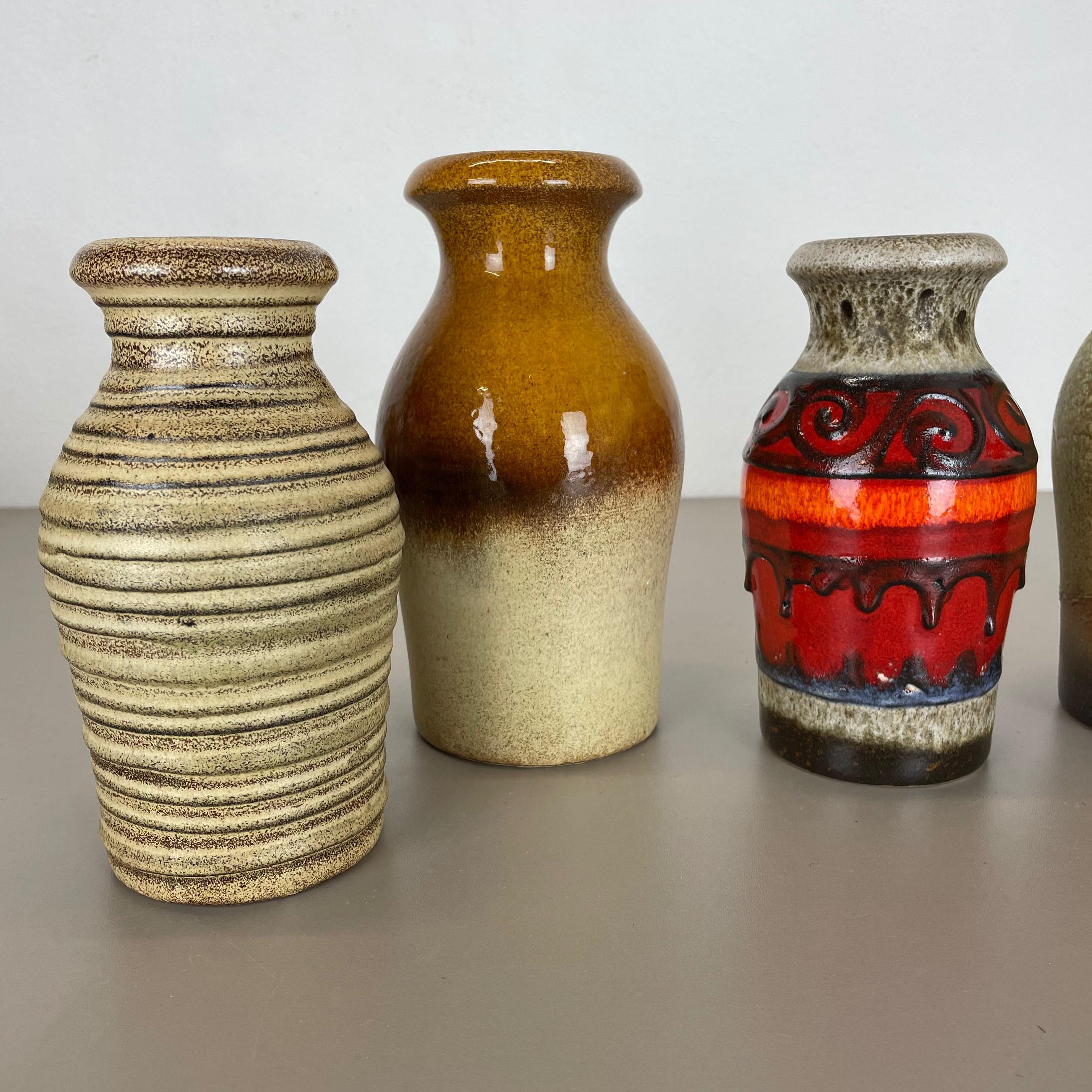 Set of Five Vintage Pottery Fat Lava Vases Made by Scheurich, Germany, 1970s In Good Condition For Sale In Kirchlengern, DE