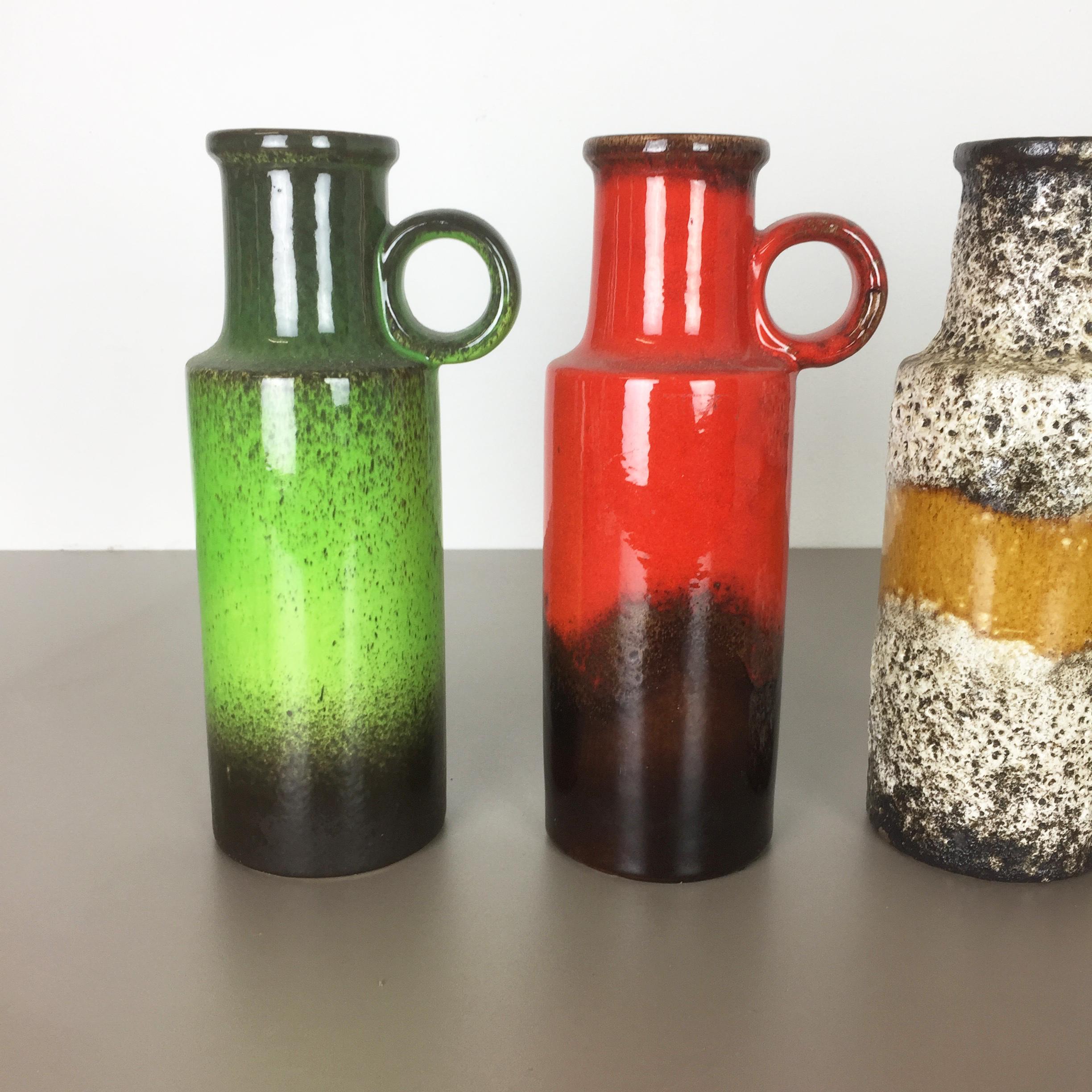 Set of Five Vintage Pottery Fat Lava Vases Made by Scheurich, Germany, 1970s (Deutsch)