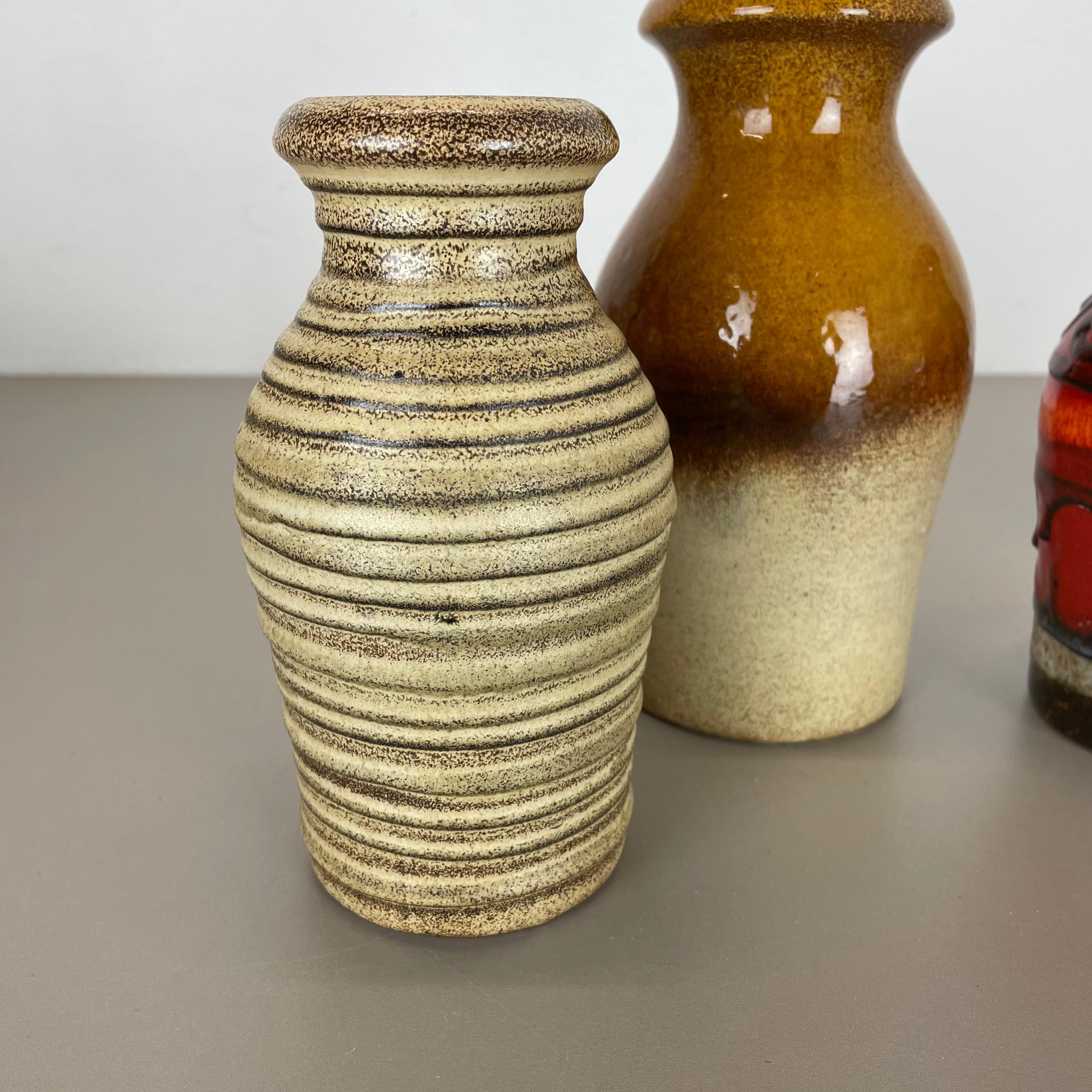 Set von fünf flachen Lava-Vasen aus Keramik, hergestellt von Scheurich, Deutschland, 1970er Jahre (20. Jahrhundert) im Angebot