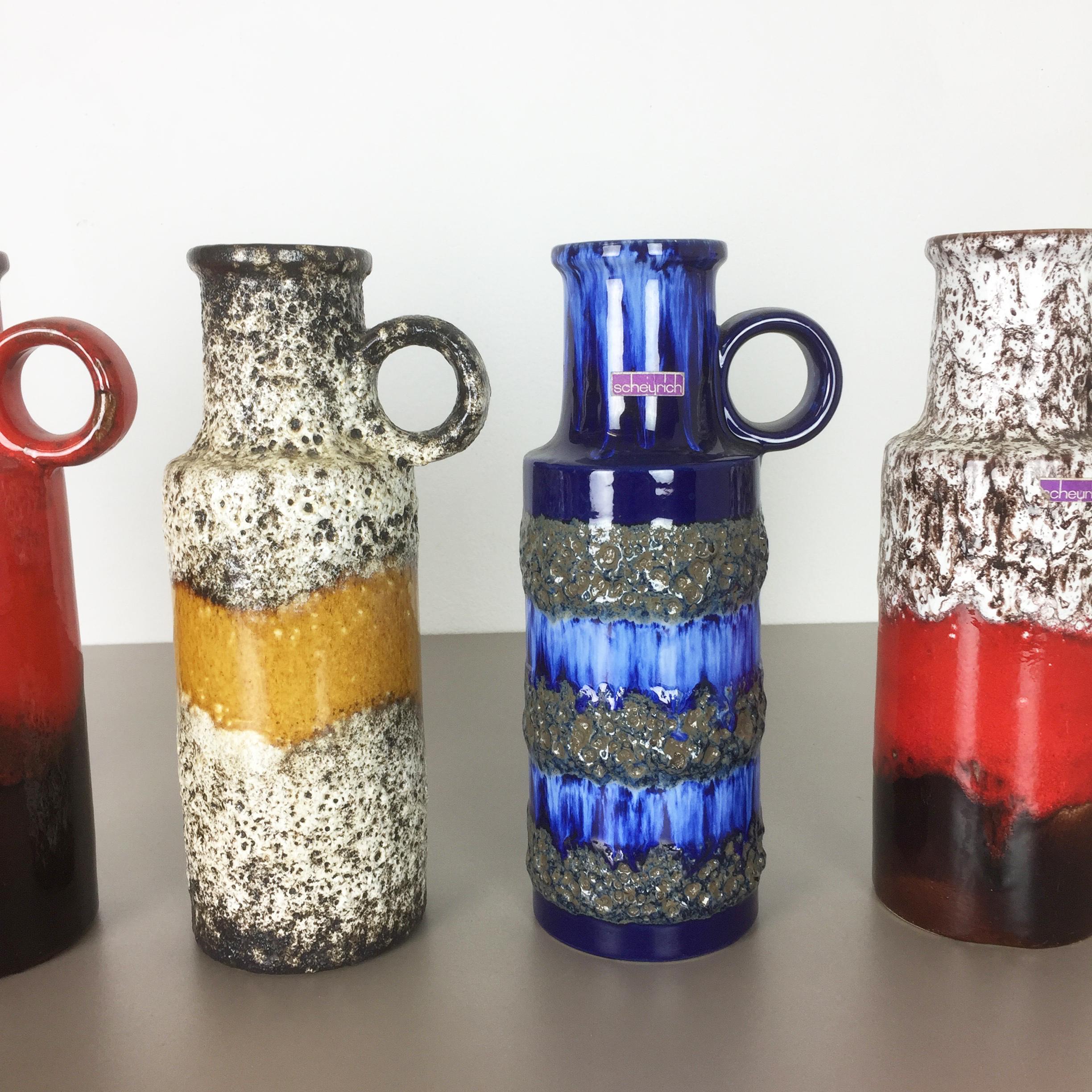 Ceramic Set of Five Vintage Pottery Fat Lava Vases Made by Scheurich, Germany, 1970s