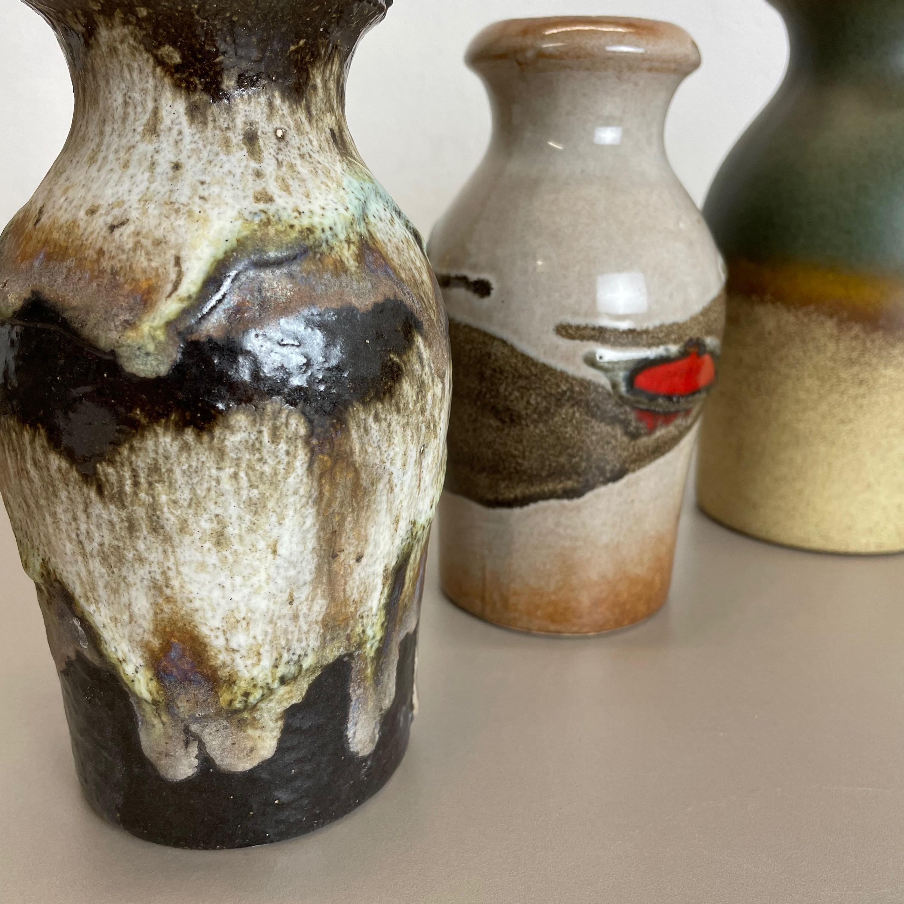 Mid-Century Modern Set of Five Vintage Pottery Fat Lava Vases Made by Scheurich, Germany, 1970s For Sale