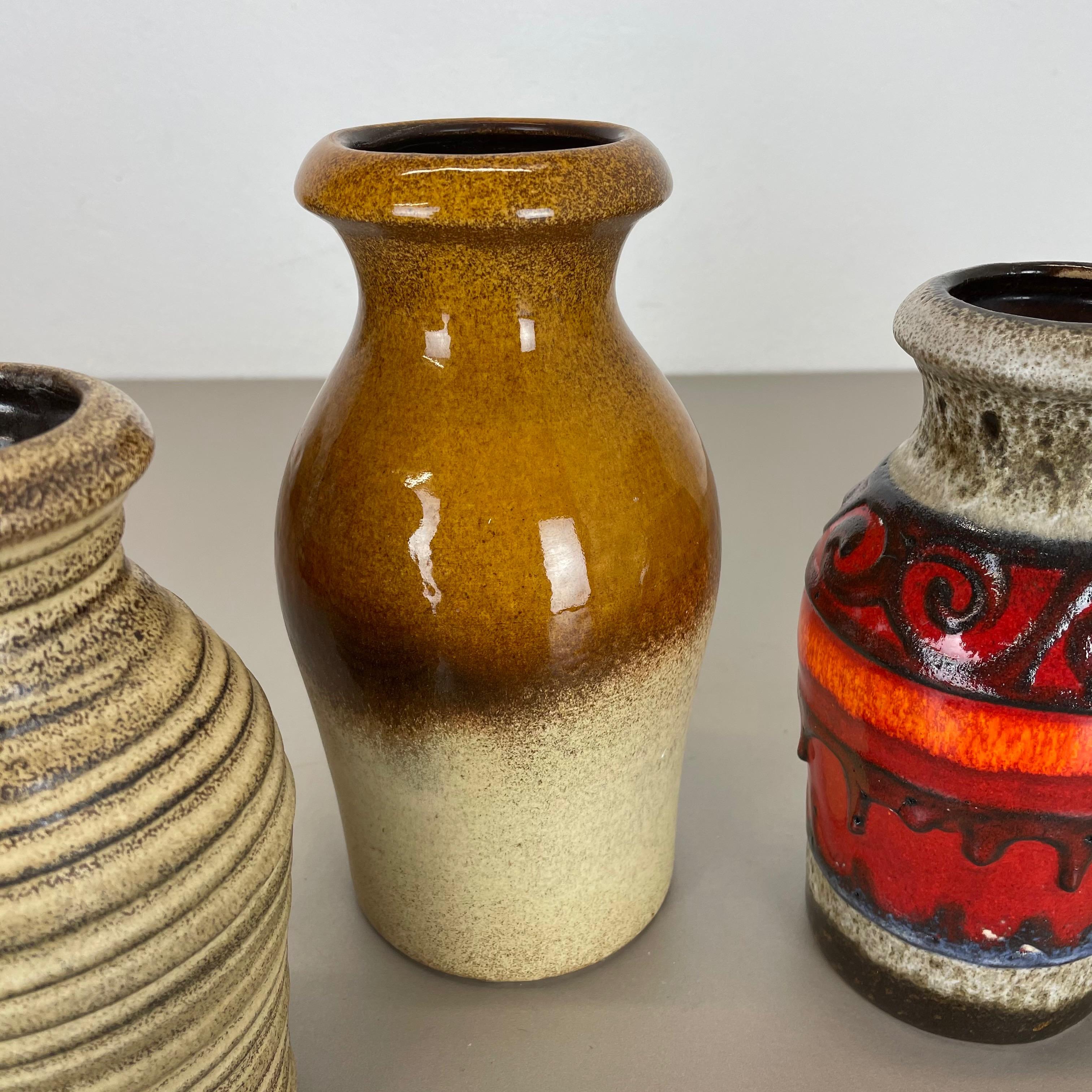 Ceramic Set of Five Vintage Pottery Fat Lava Vases Made by Scheurich, Germany, 1970s For Sale