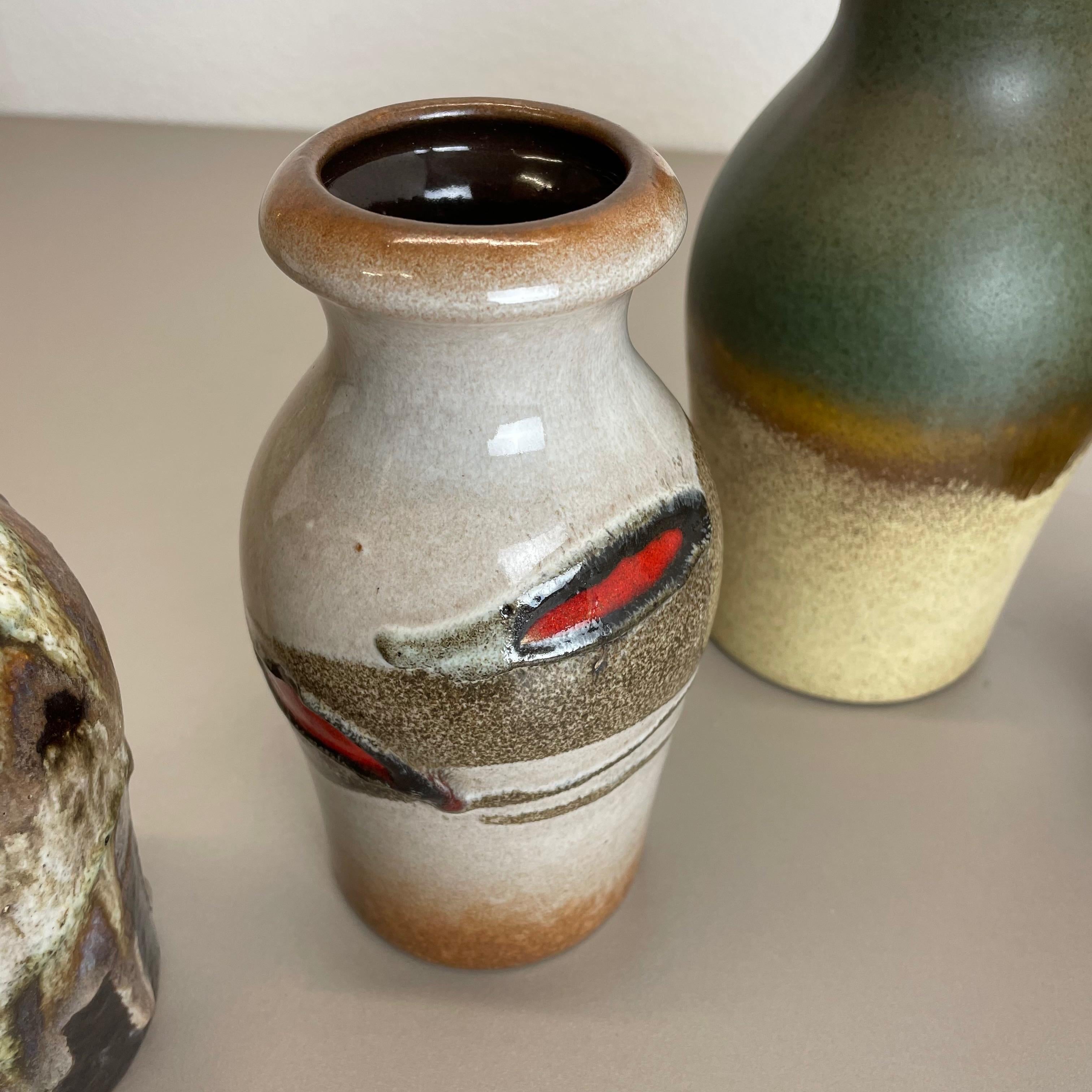 20th Century Set of Five Vintage Pottery Fat Lava Vases Made by Scheurich, Germany, 1970s For Sale