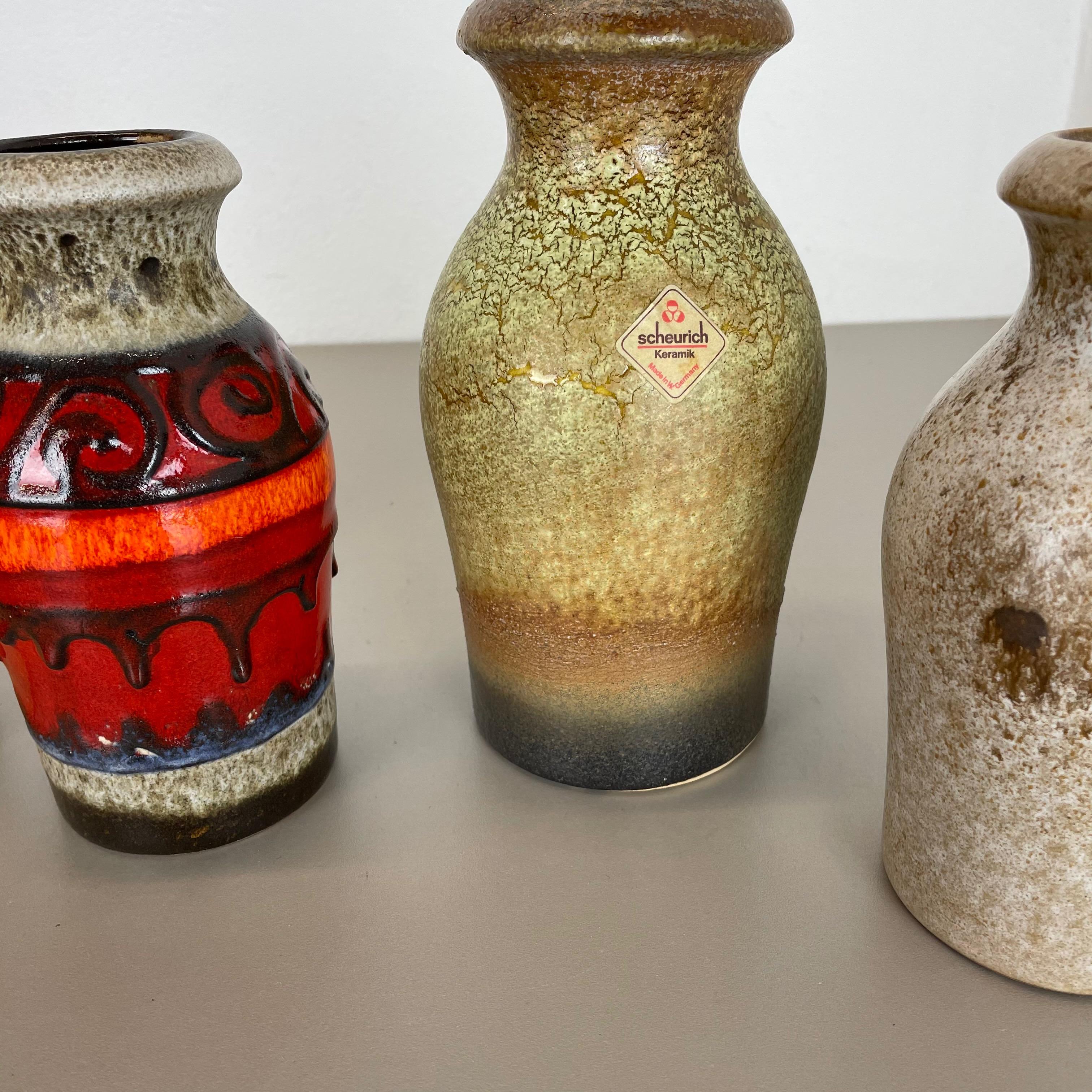 Set of Five Vintage Pottery Fat Lava Vases Made by Scheurich, Germany, 1970s For Sale 2