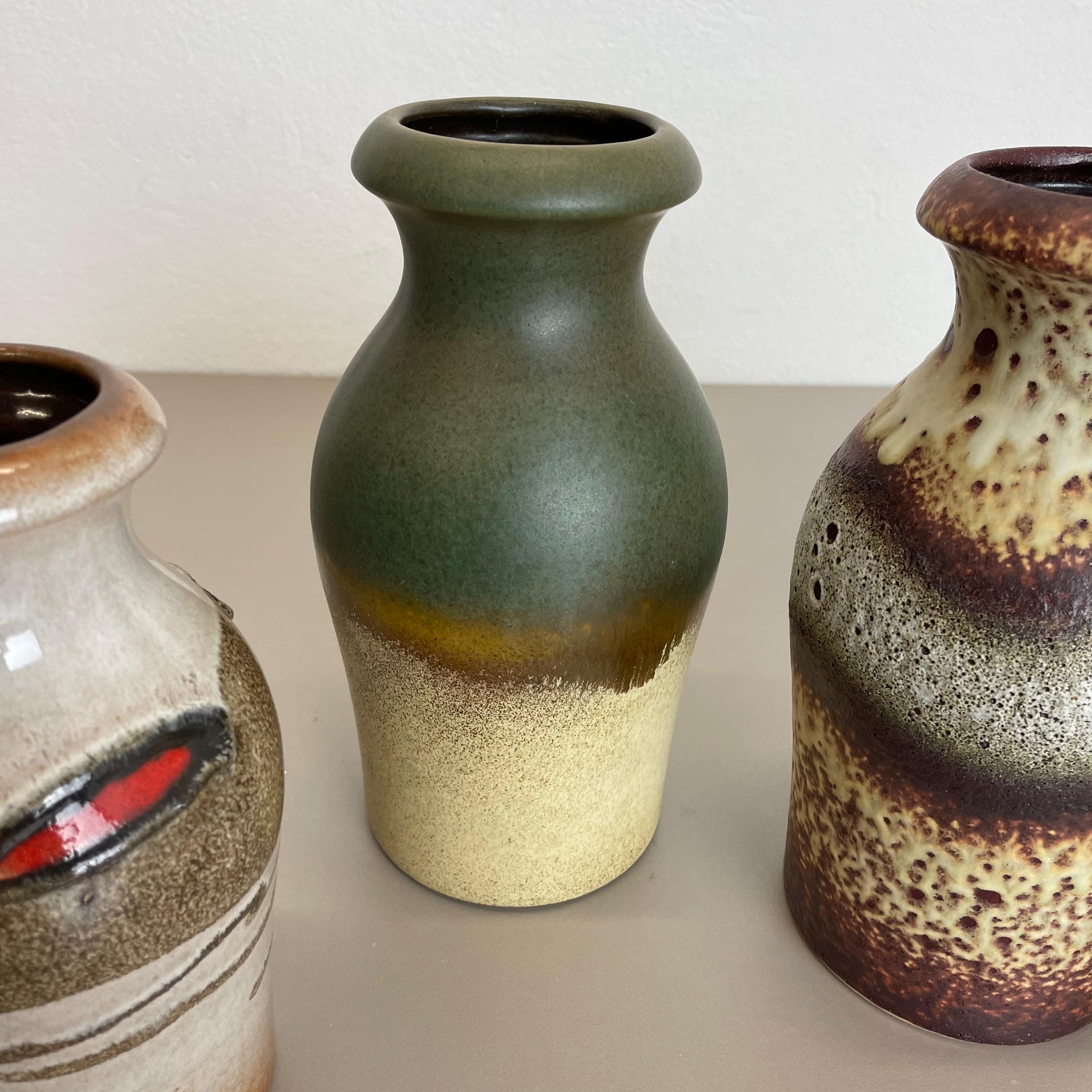 Ceramic Set of Five Vintage Pottery Fat Lava Vases Made by Scheurich, Germany, 1970s For Sale