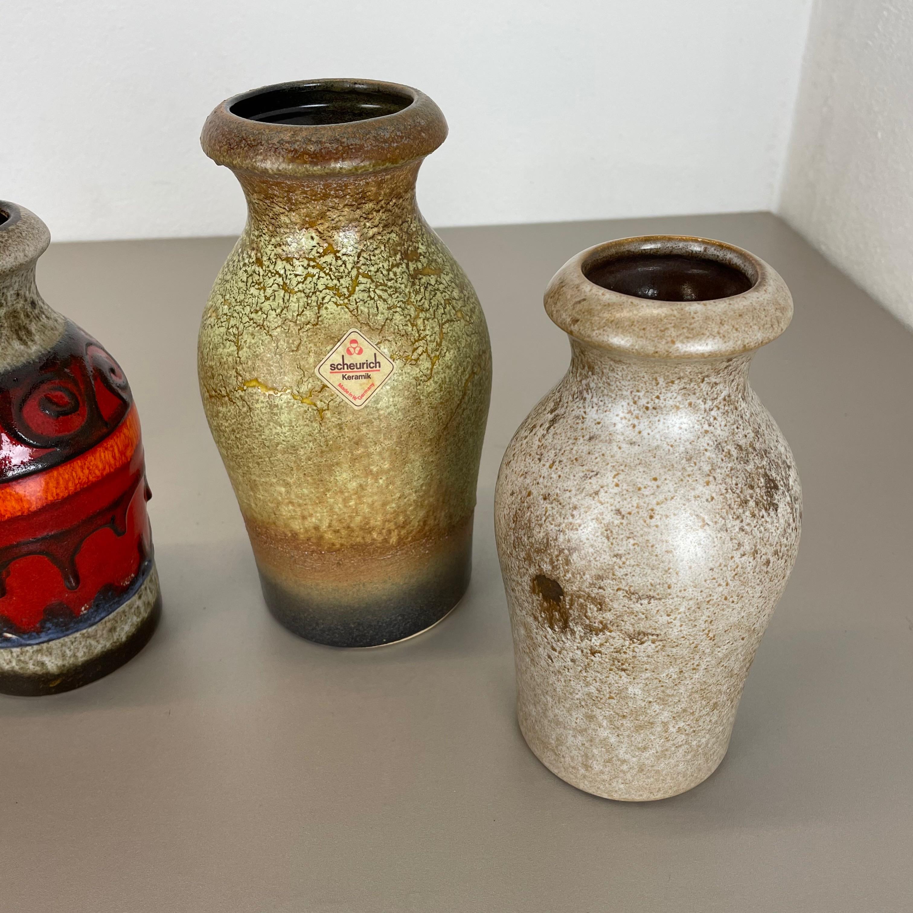 Set von fünf flachen Lava-Vasen aus Keramik, hergestellt von Scheurich, Deutschland, 1970er Jahre im Angebot 4