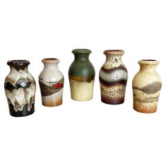 Set of Five Vintage Pottery Fat Lava Vases Made by Scheurich, Germany, 1970s
