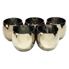 Set of Five Vintage Round Barware Whiskey Glasses with Silver Overlay, c. 1960s