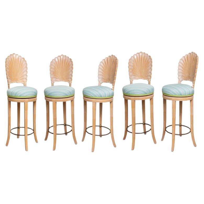 Set of Five Vintage Shell Back Swivel Barstools Newly Reupholstered