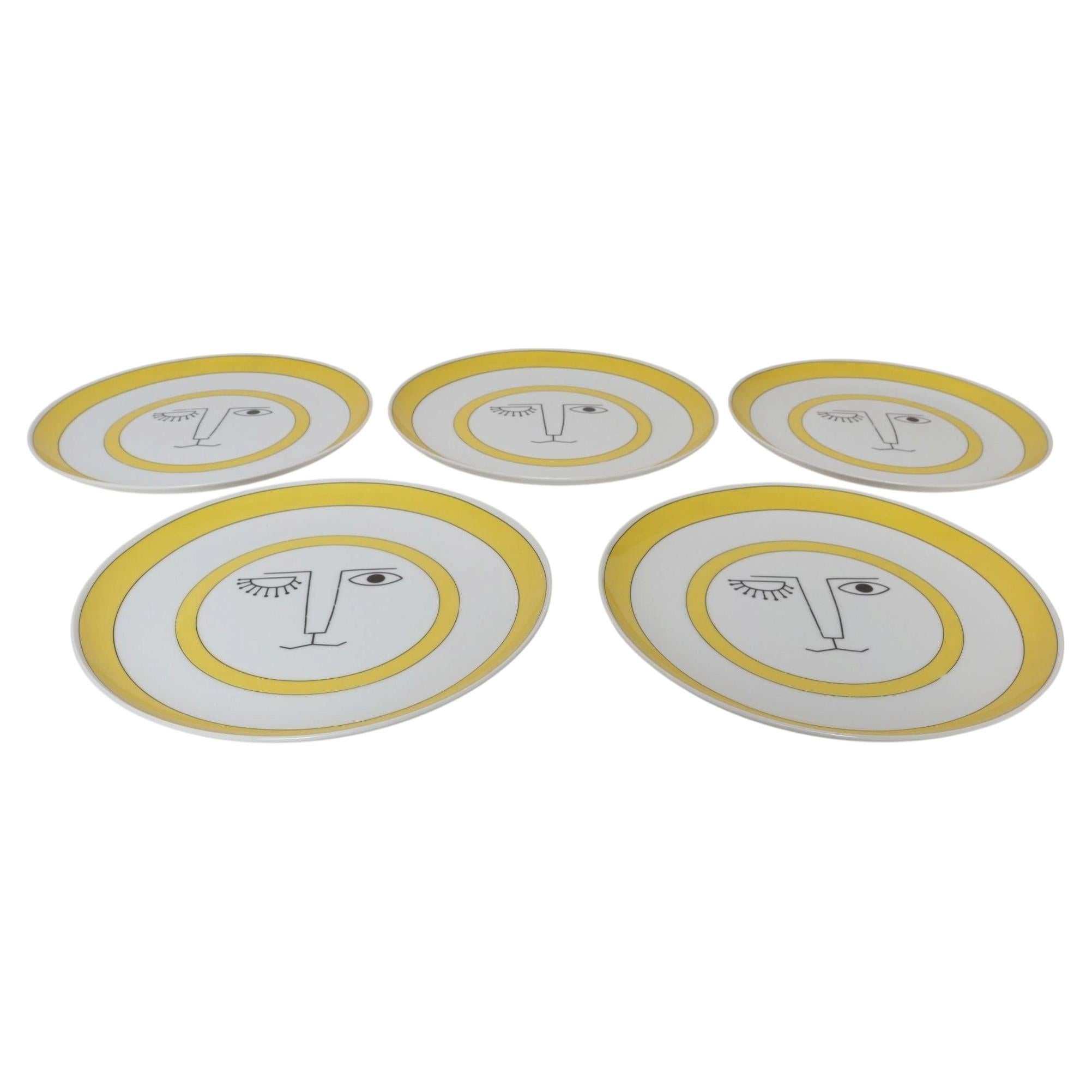 Set of Five Vintage Taste Setter Collection Winking Lion Plates by Sigma Italy For Sale